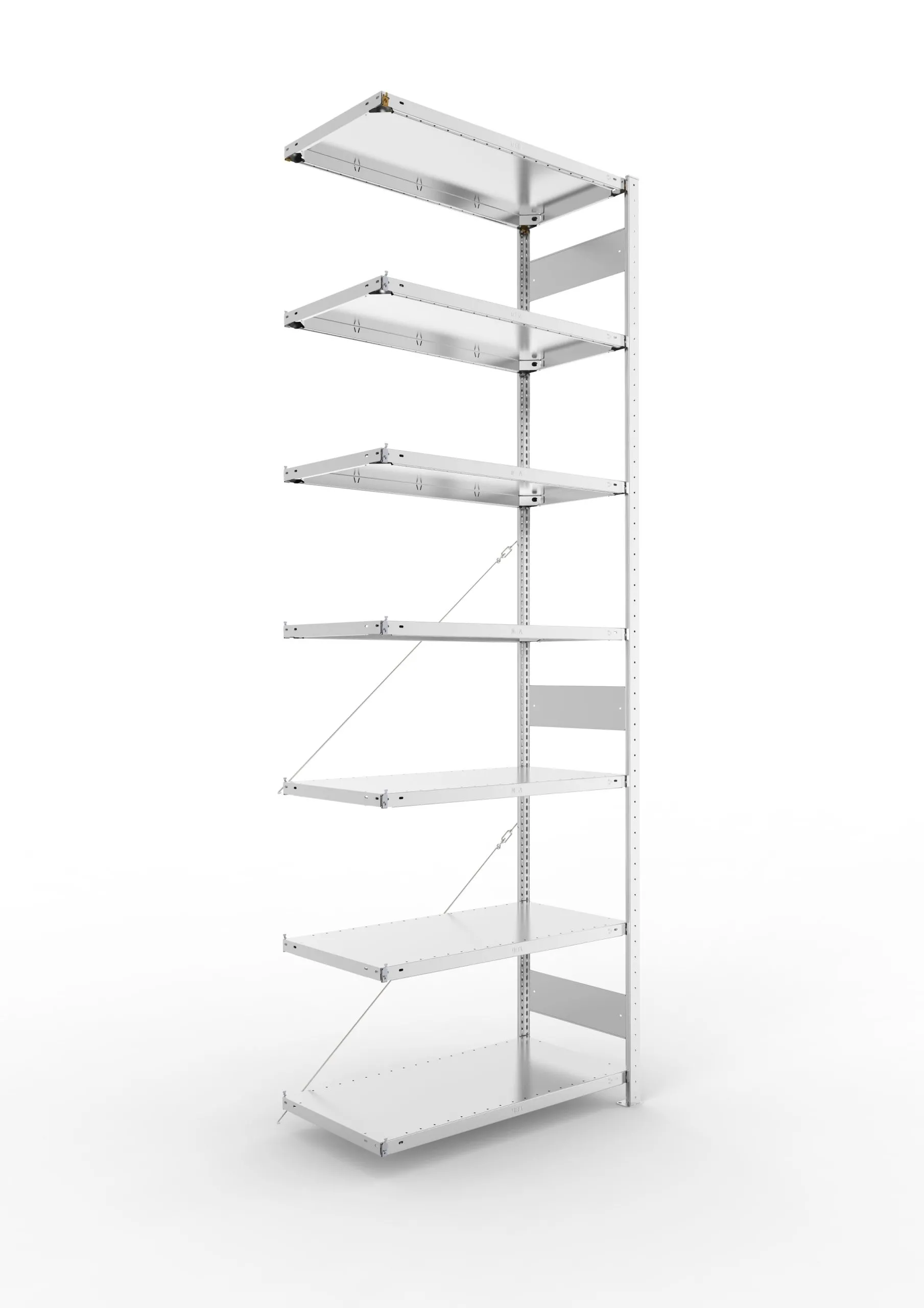 Meta Fachbodenregal Stecksystem CLIP mit vorgefertigten Rahmen | Anbauregal | HxBxT 300x100x50cm | 7 Ebenen | Fachlast 150kg | Einseitig nutzbar | Verzinkt