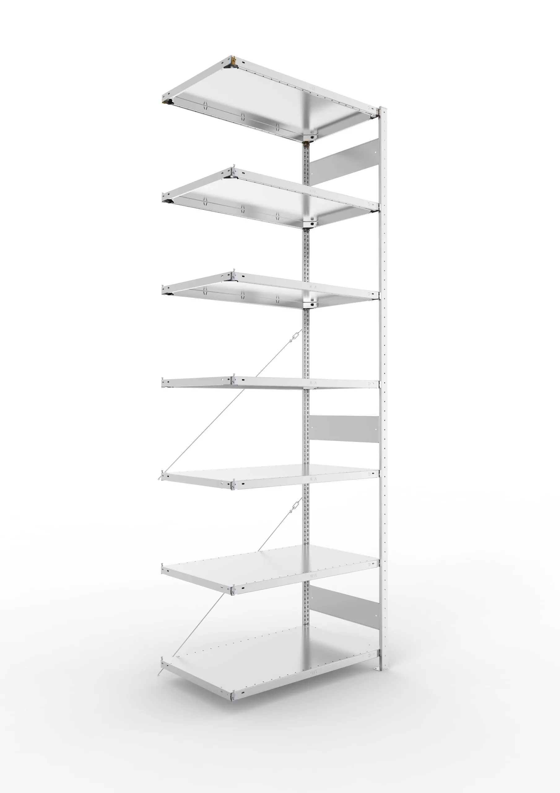 Meta Fachbodenregal Stecksystem CLIP mit vorgefertigten Rahmen | Anbauregal | HxBxT 300x100x60cm | 7 Ebenen | Fachlast 150kg | Einseitig nutzbar | Verzinkt