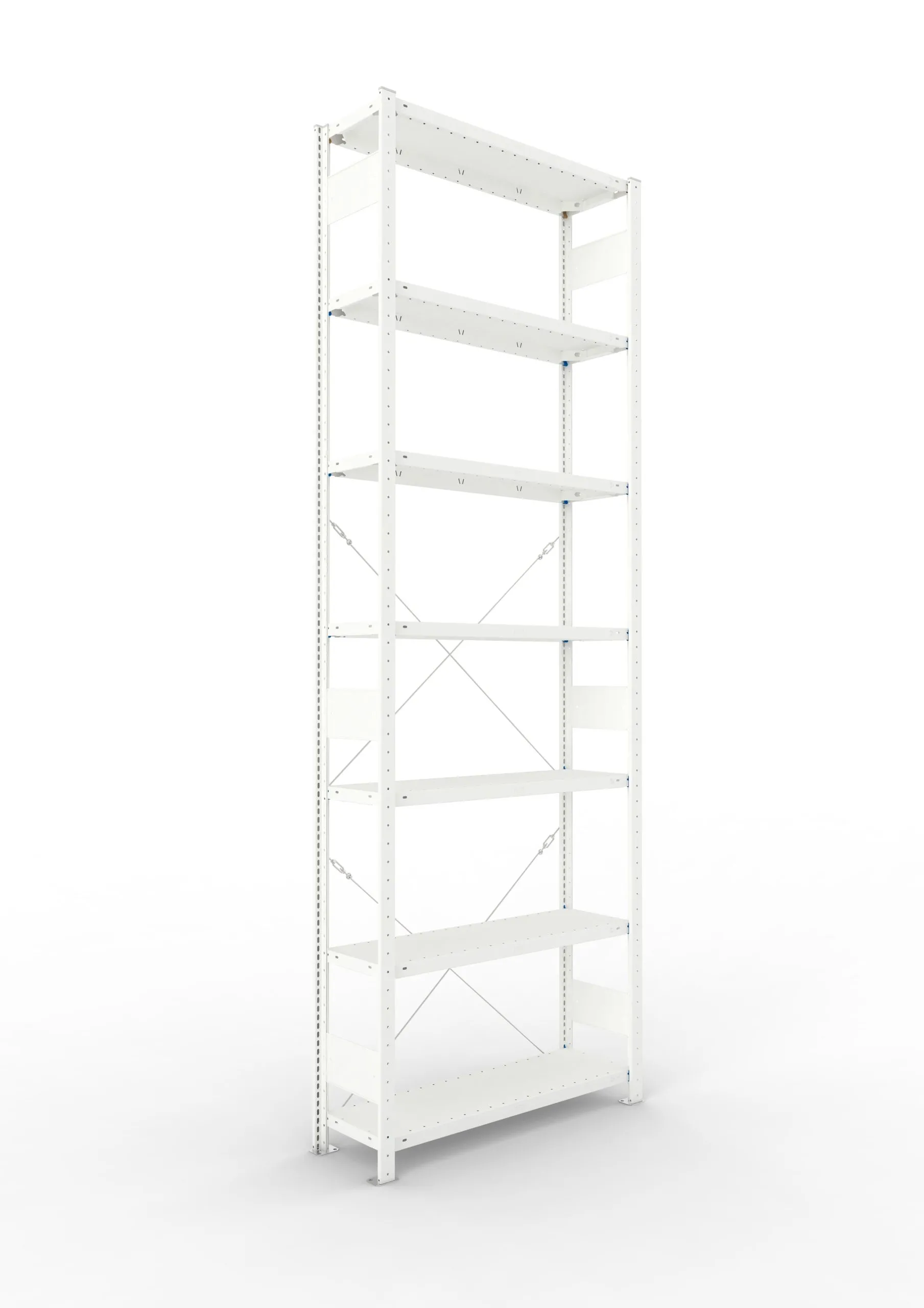 Meta Fachbodenregal Stecksystem CLIP mit vorgefertigten Rahmen | Grundregal | HxBxT 300x100x30cm | 7 Ebenen | Fachlast 150kg | Einseitig nutzbar | Lichtgrau