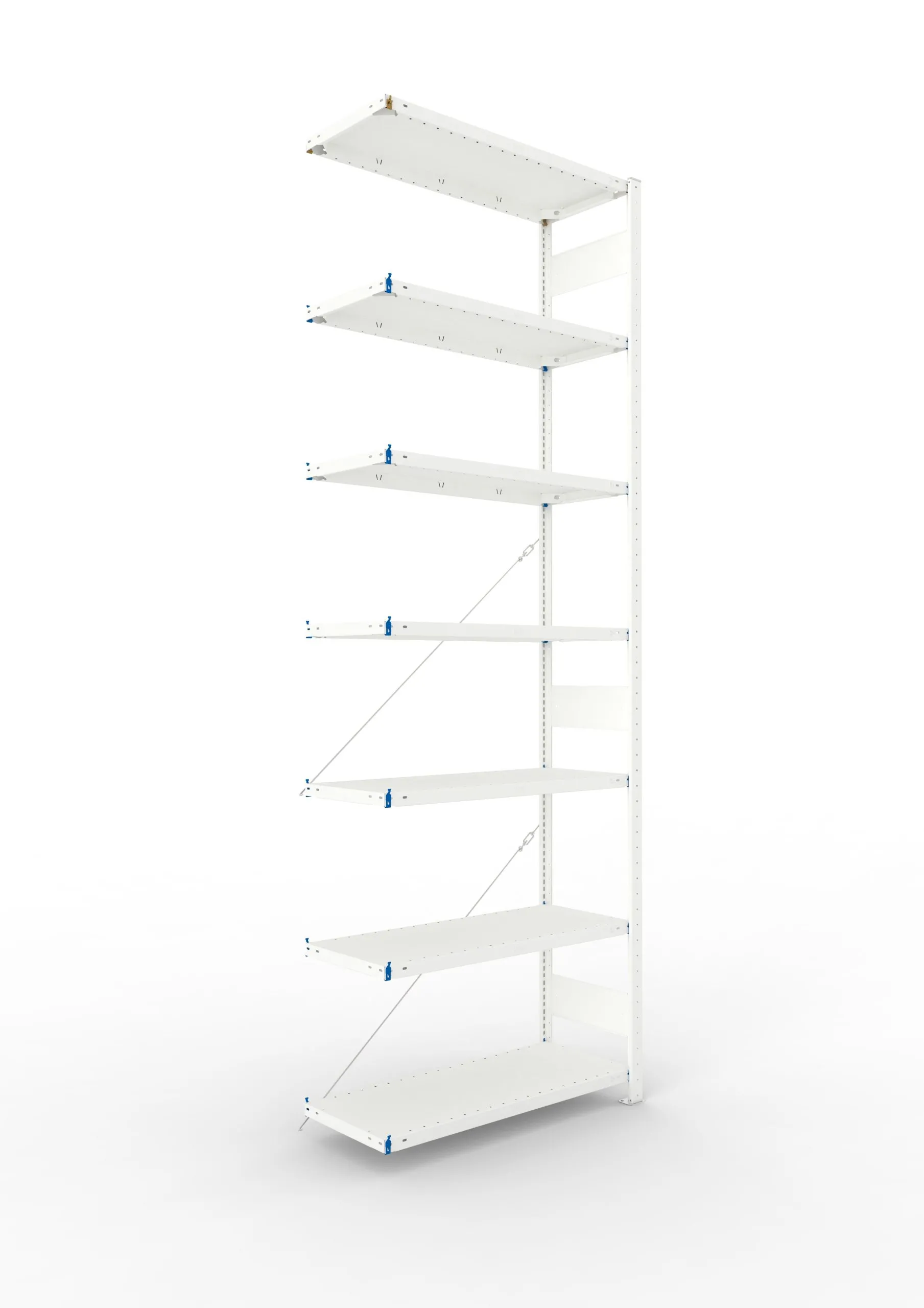 Meta Fachbodenregal Stecksystem CLIP mit vorgefertigten Rahmen | Anbauregal | HxBxT 300x100x40cm | 7 Ebenen | Fachlast 150kg | Einseitig nutzbar | Lichtgrau