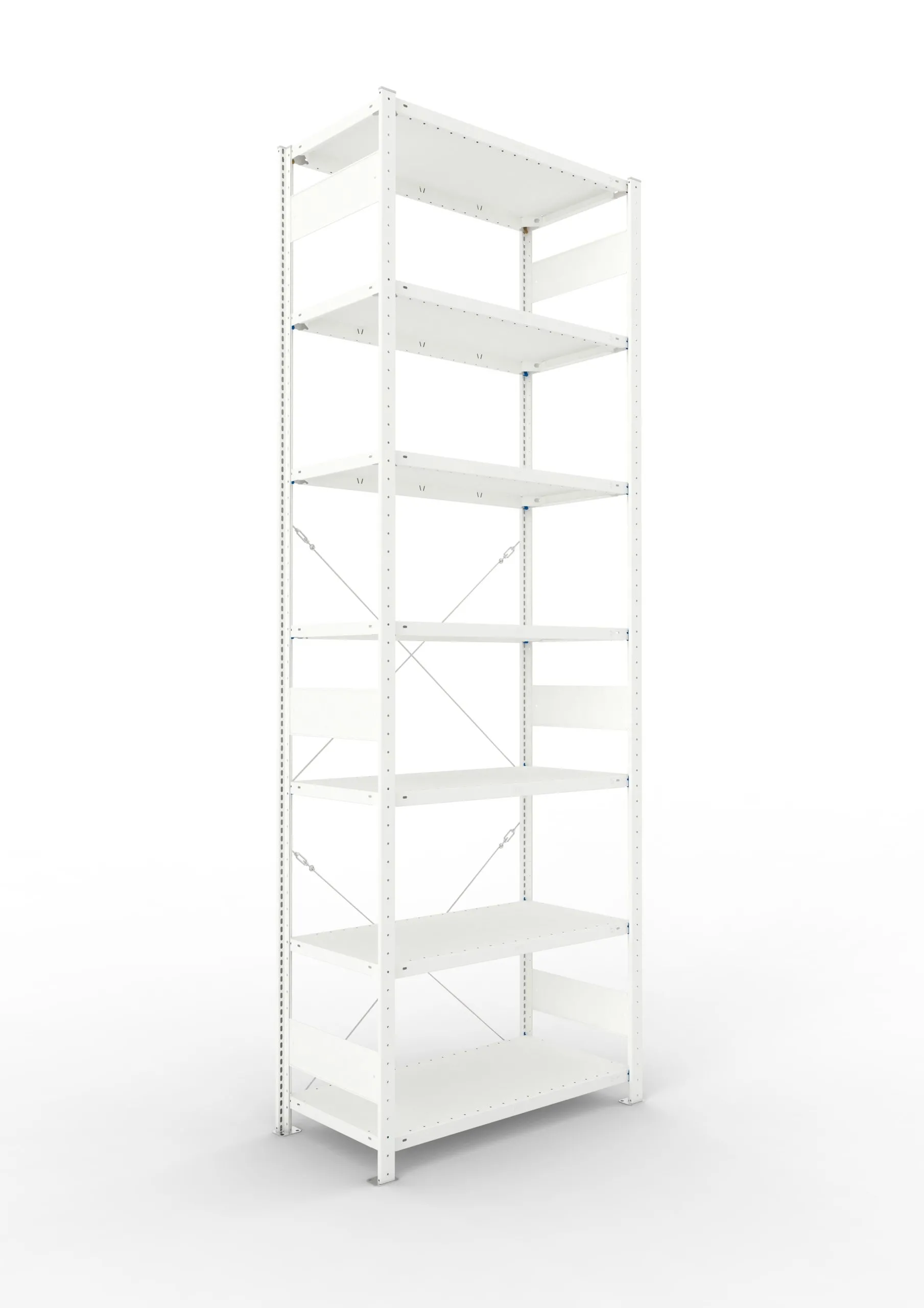 Meta Fachbodenregal Stecksystem CLIP mit vorgefertigten Rahmen | Grundregal | HxBxT 300x100x50cm | 7 Ebenen | Fachlast 150kg | Einseitig nutzbar | Lichtgrau