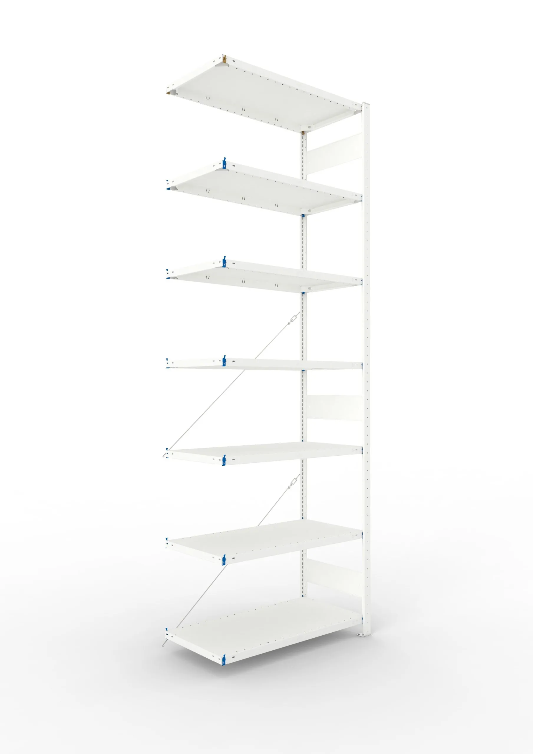 Meta Fachbodenregal Stecksystem CLIP mit vorgefertigten Rahmen | Anbauregal | HxBxT 300x100x50cm | 7 Ebenen | Fachlast 150kg | Einseitig nutzbar | Lichtgrau