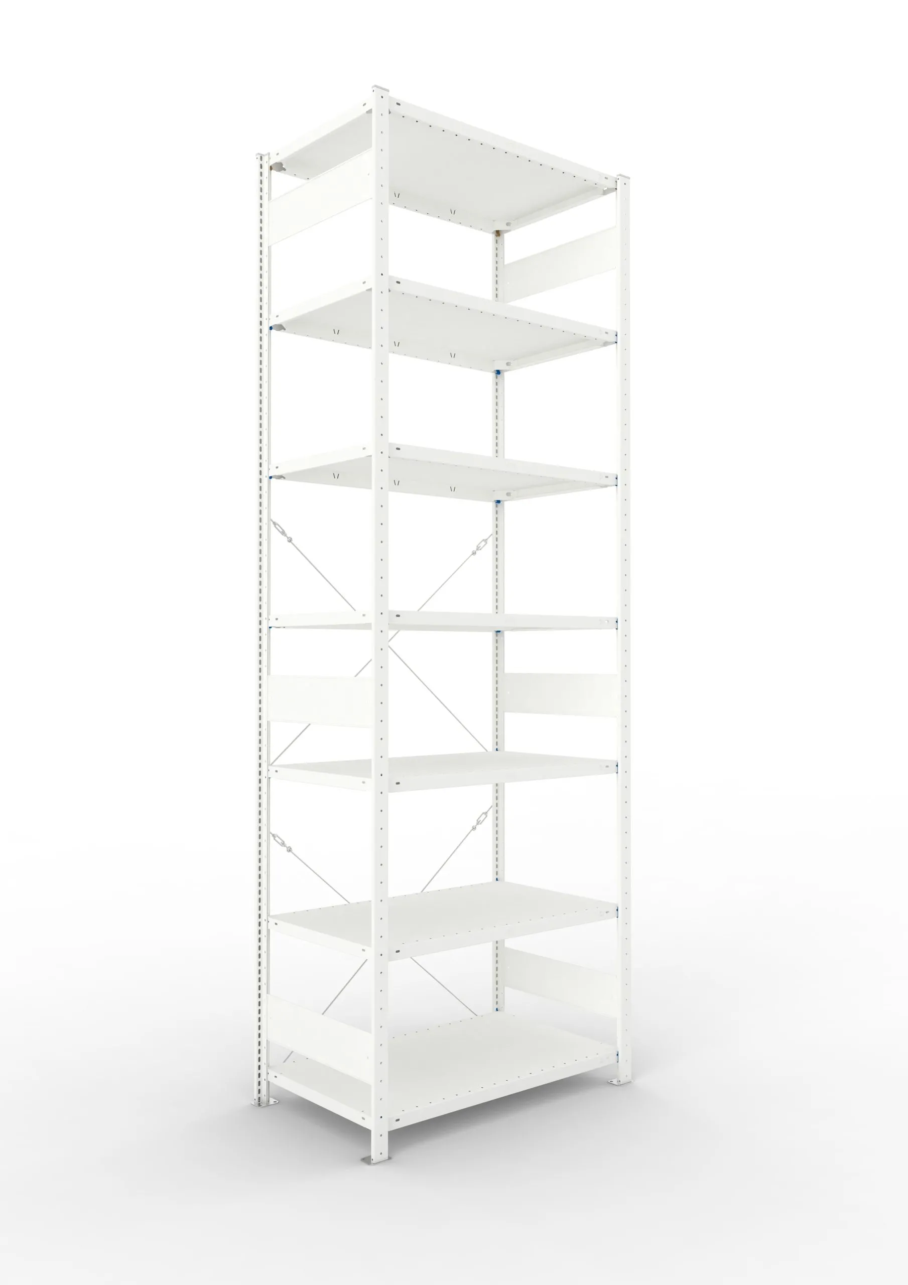 Meta Fachbodenregal Stecksystem CLIP mit vorgefertigten Rahmen | Grundregal | HxBxT 300x100x60cm | 7 Ebenen | Fachlast 150kg | Einseitig nutzbar | Lichtgrau