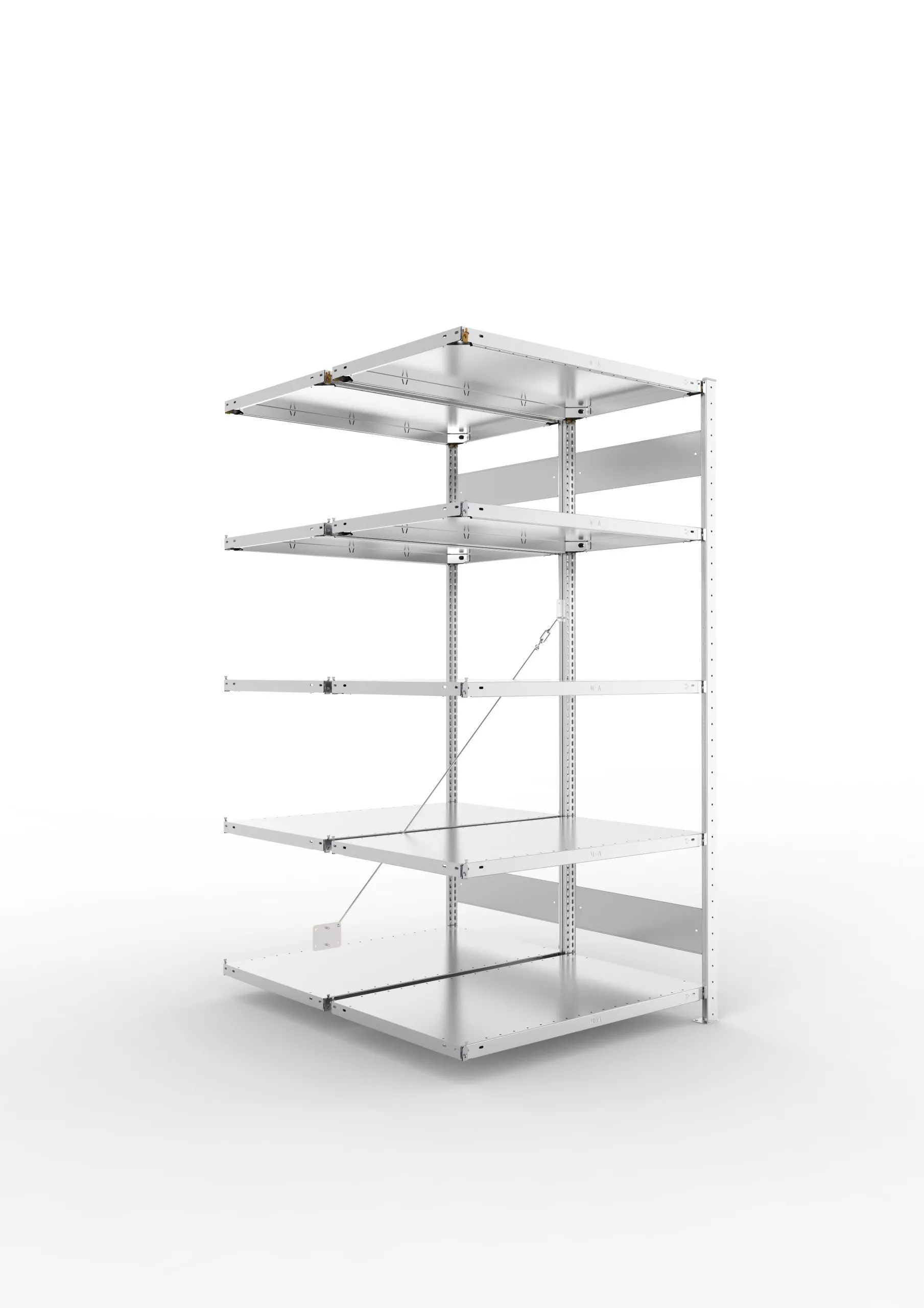 Meta Fachbodenregal Stecksystem CLIP mit vorgefertigten Rahmen | Anbauregal | HxBxT 200x100x120cm | 5 Ebenen | Fachlast 150kg | Doppelseitige Bauart mit Diagonalverstrebung | Verzinkt