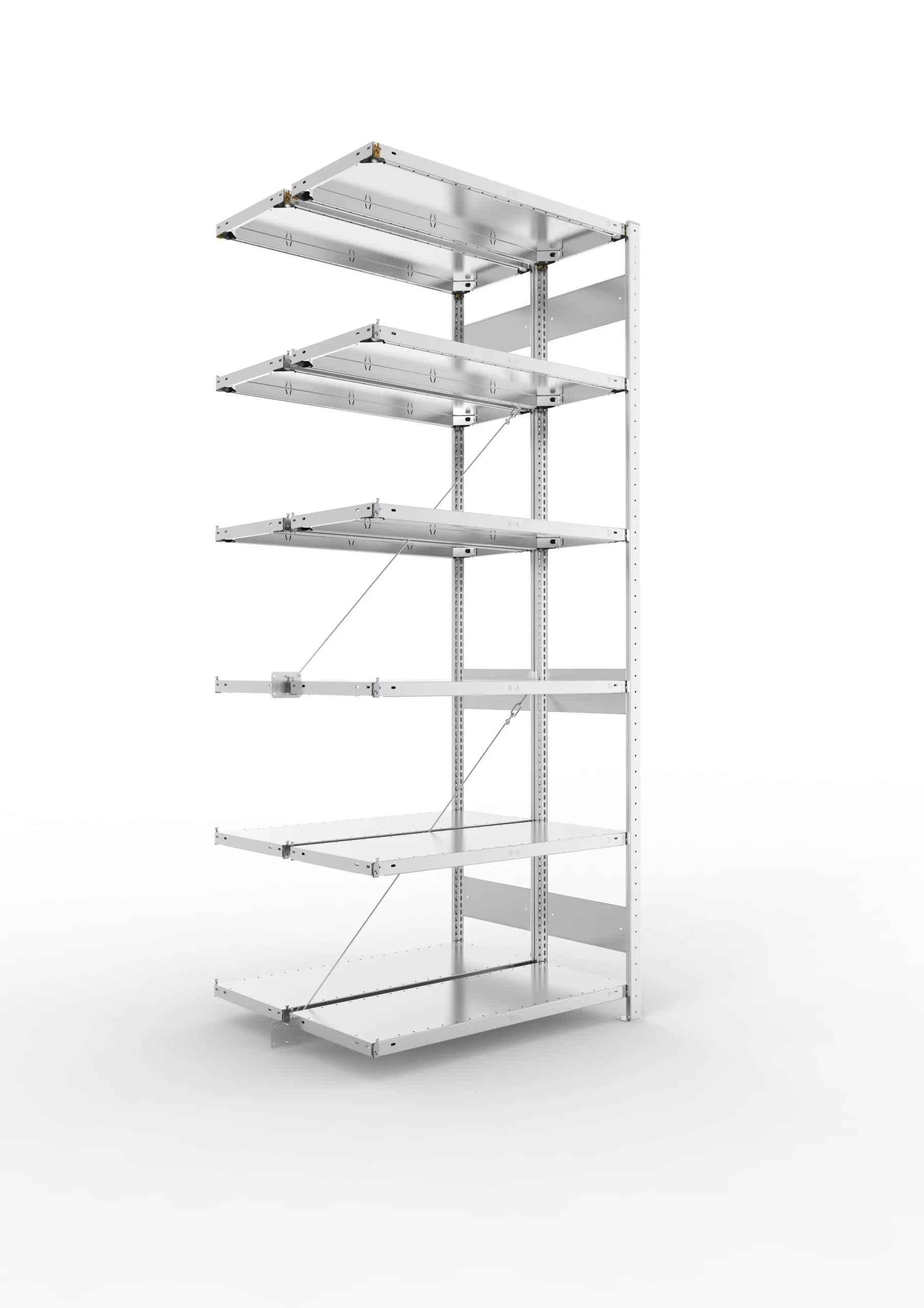 Meta Fachbodenregal Stecksystem CLIP mit vorgefertigten Rahmen | Anbauregal | HxBxT 250x100x80cm | 6 Ebenen | Fachlast 150kg | Doppelseitige Bauart mit Diagonalverstrebung | Verzinkt