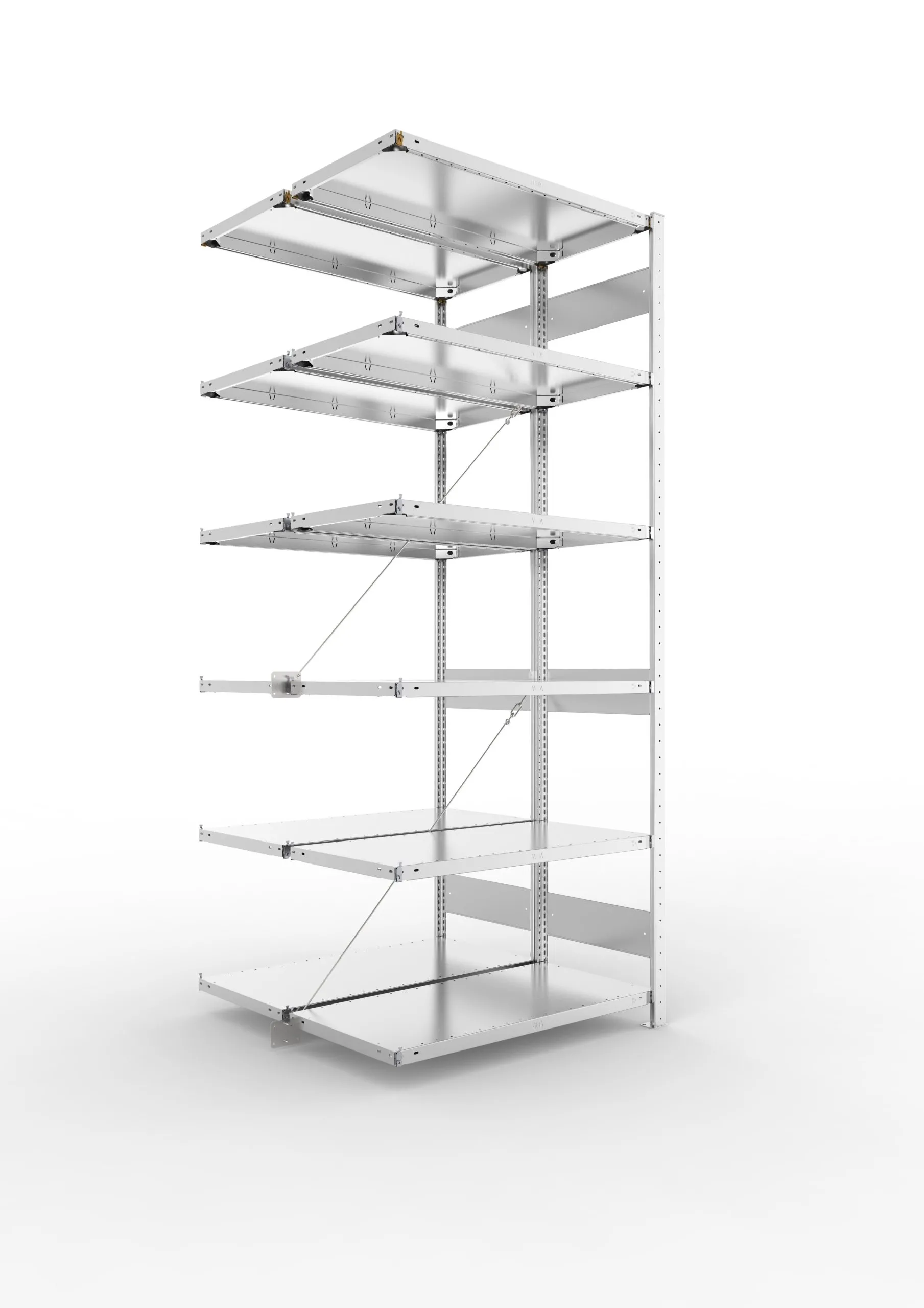 Meta Fachbodenregal Stecksystem CLIP mit vorgefertigten Rahmen | Anbauregal | HxBxT 250x100x100cm | 6 Ebenen | Fachlast 150kg | Doppelseitige Bauart mit Diagonalverstrebung | Verzinkt