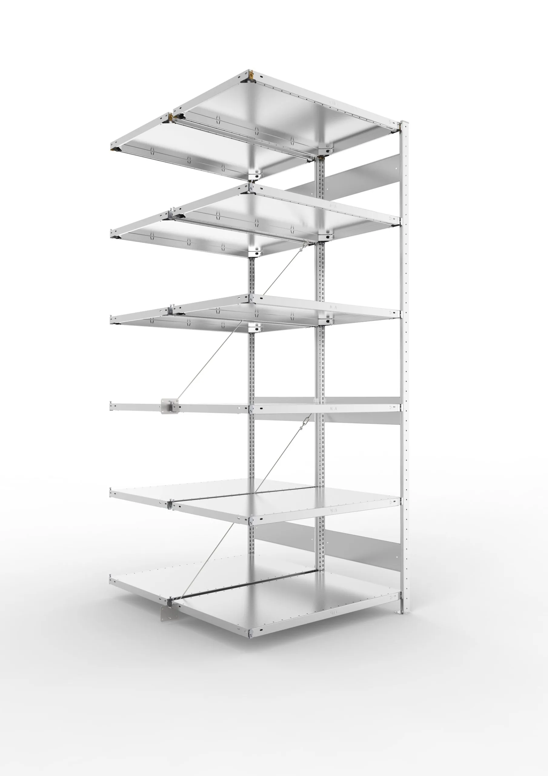 Meta Fachbodenregal Stecksystem CLIP mit vorgefertigten Rahmen | Anbauregal | HxBxT 250x100x120cm | 6 Ebenen | Fachlast 150kg | Doppelseitige Bauart mit Diagonalverstrebung | Verzinkt