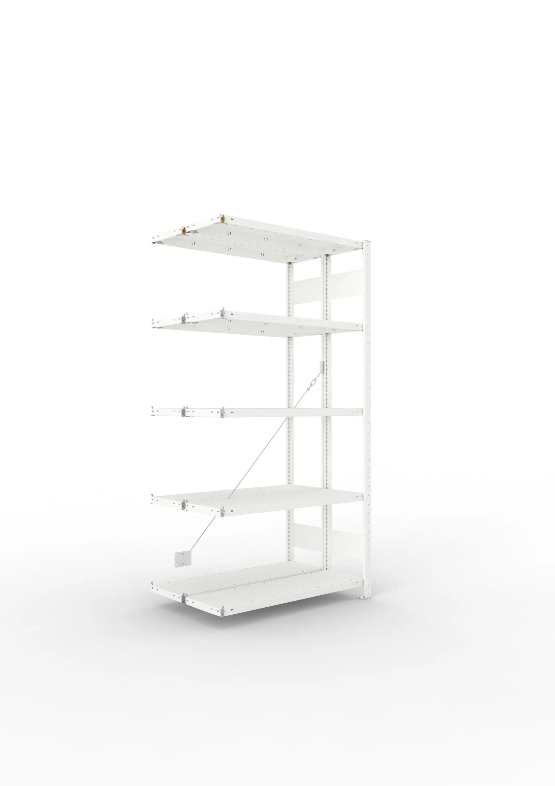 Meta Fachbodenregal Stecksystem CLIP mit vorgefertigten Rahmen | Anbauregal | HxBxT 200x100x60cm | 5 Ebenen | Fachlast 150kg | Doppelseitige Bauart mit Diagonalverstrebung | Lichtgrau