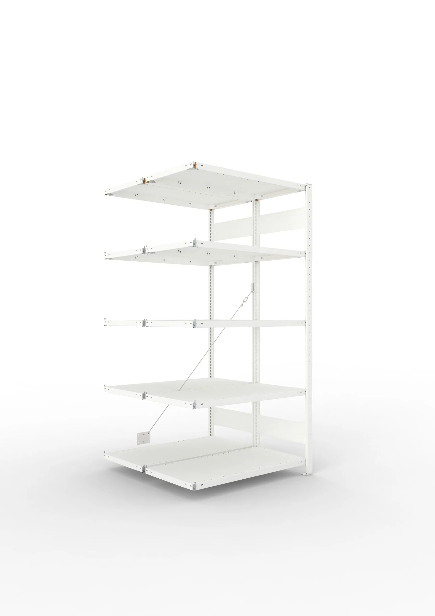 Meta Fachbodenregal Stecksystem CLIP mit vorgefertigten Rahmen | Anbauregal | HxBxT 200x100x100cm | 5 Ebenen | Fachlast 150kg | Doppelseitige Bauart mit Diagonalverstrebung | Lichtgrau