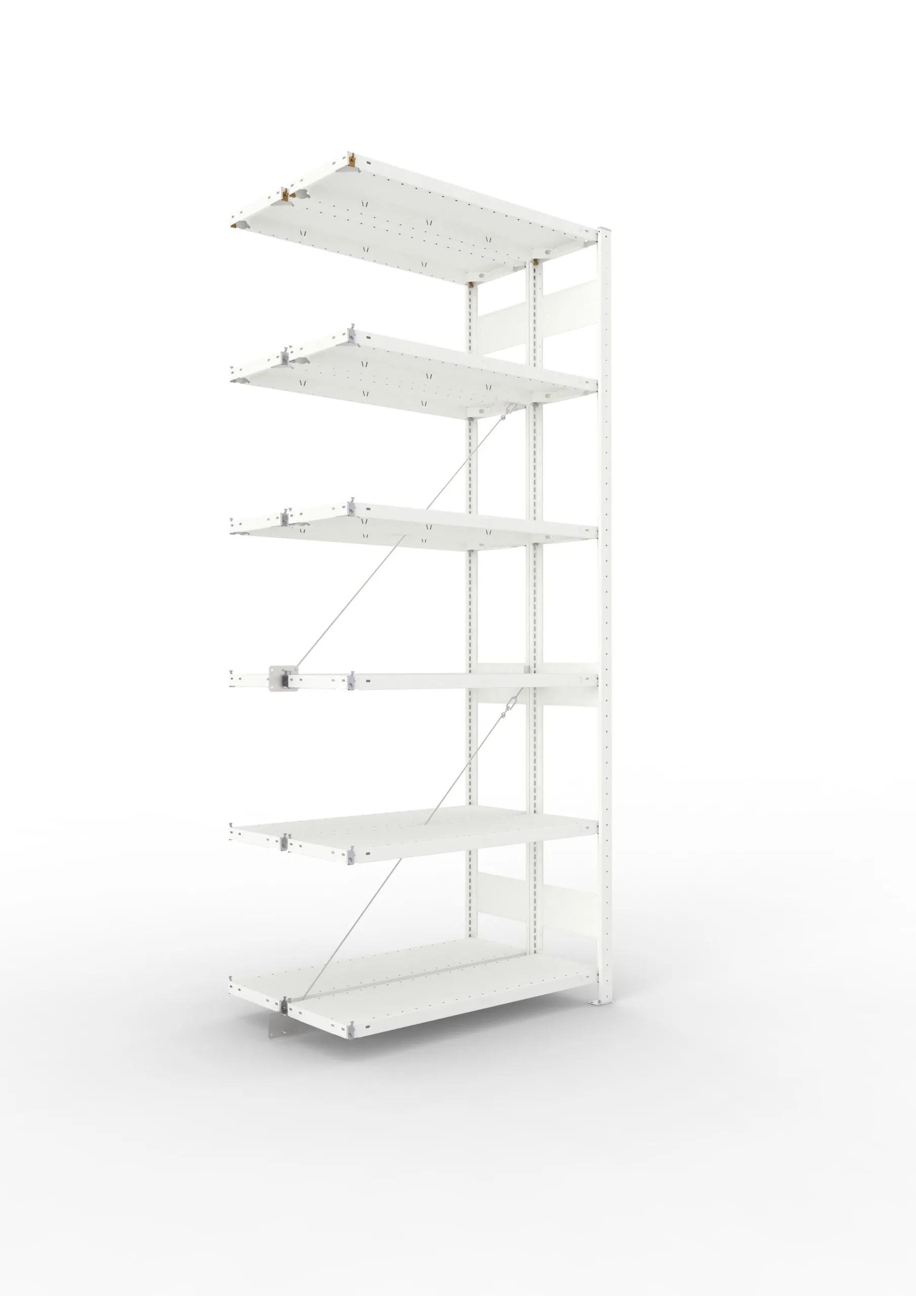 Meta Fachbodenregal Stecksystem CLIP mit vorgefertigten Rahmen | Anbauregal | HxBxT 250x100x60cm | 6 Ebenen | Fachlast 150kg | Doppelseitige Bauart mit Diagonalverstrebung | Lichtgrau
