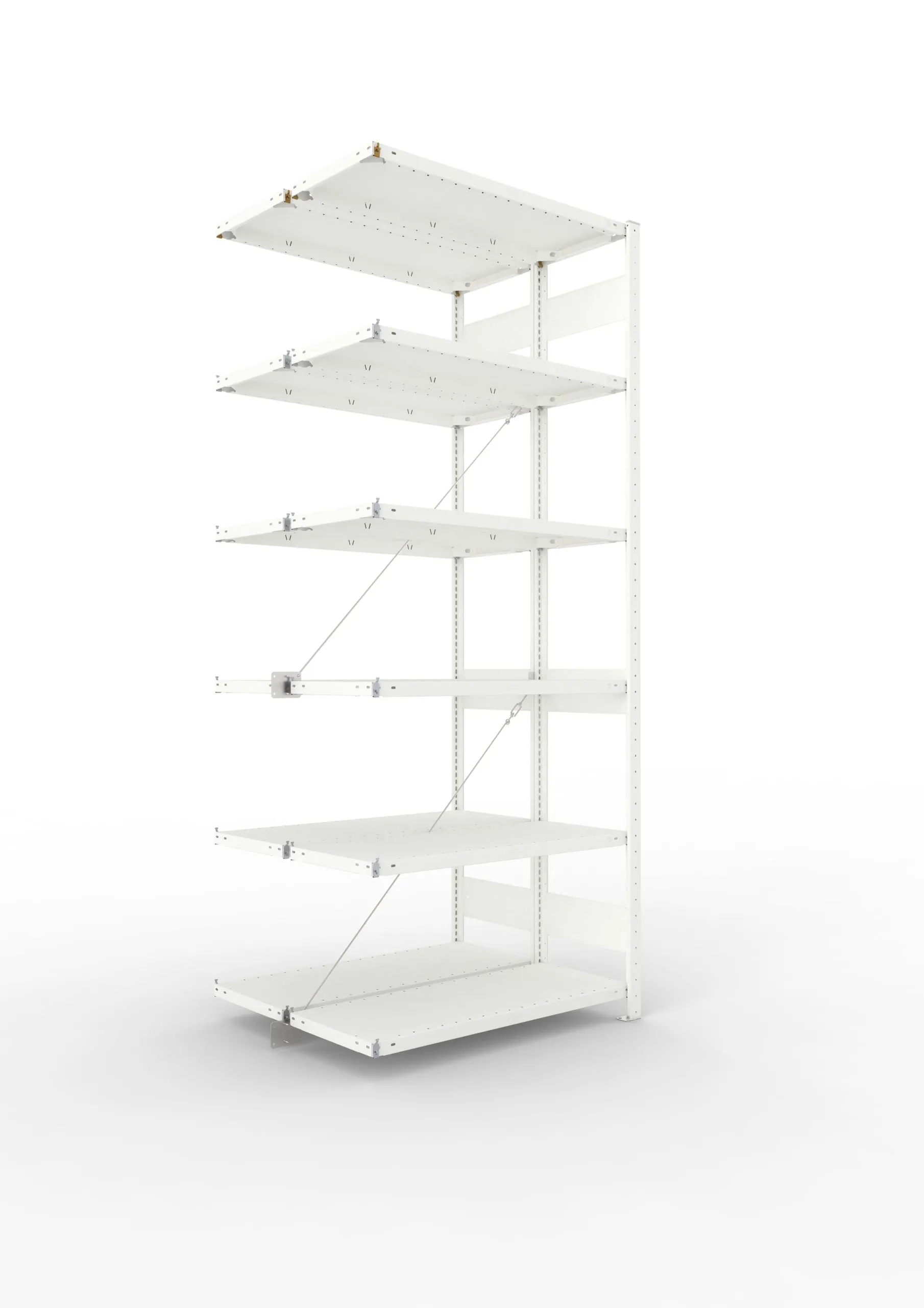Meta Fachbodenregal Stecksystem CLIP mit vorgefertigten Rahmen | Anbauregal | HxBxT 250x100x80cm | 6 Ebenen | Fachlast 150kg | Doppelseitige Bauart mit Diagonalverstrebung | Lichtgrau