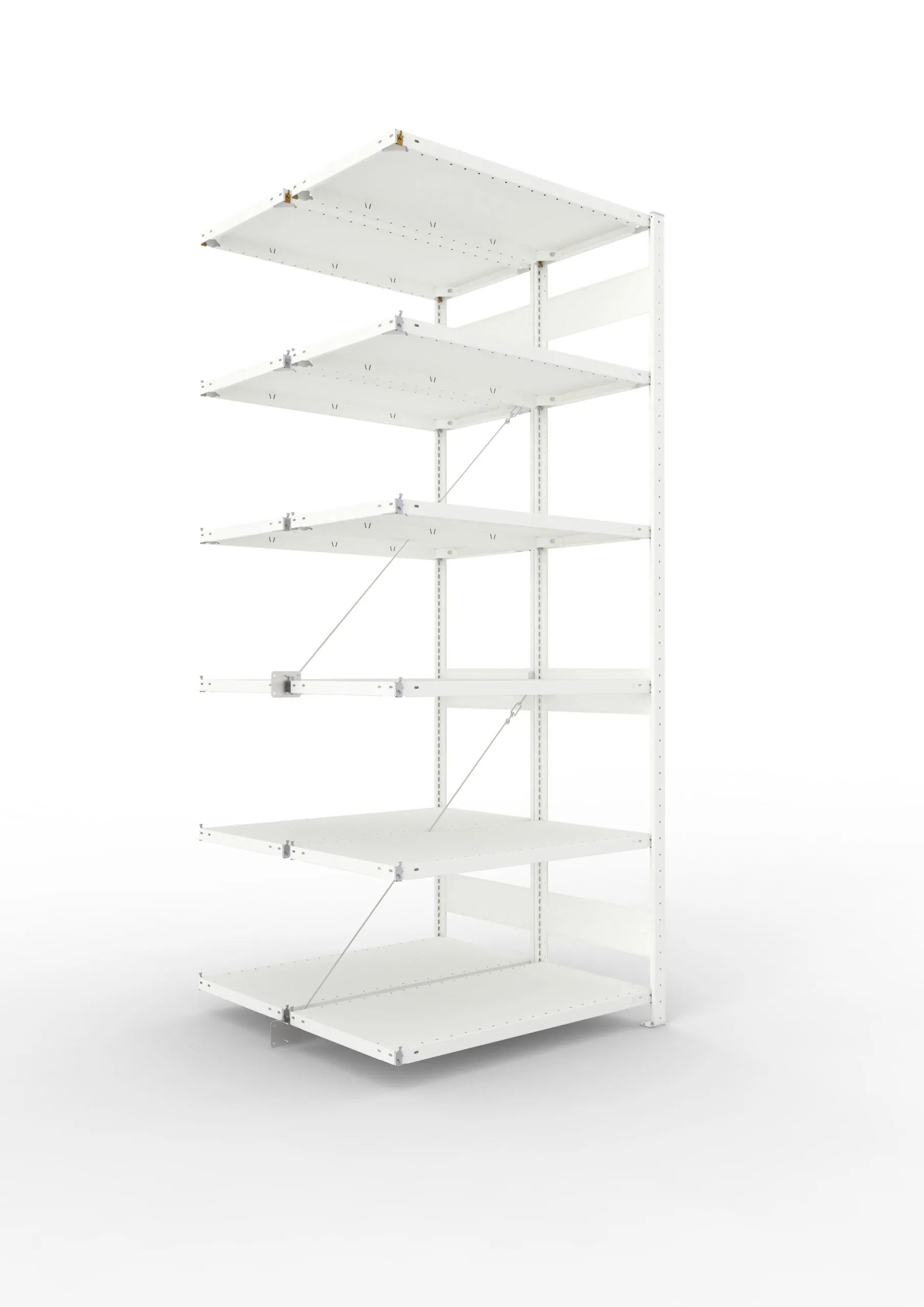 Meta Fachbodenregal Stecksystem CLIP mit vorgefertigten Rahmen | Anbauregal | HxBxT 250x100x100cm | 6 Ebenen | Fachlast 150kg | Doppelseitige Bauart mit Diagonalverstrebung | Lichtgrau