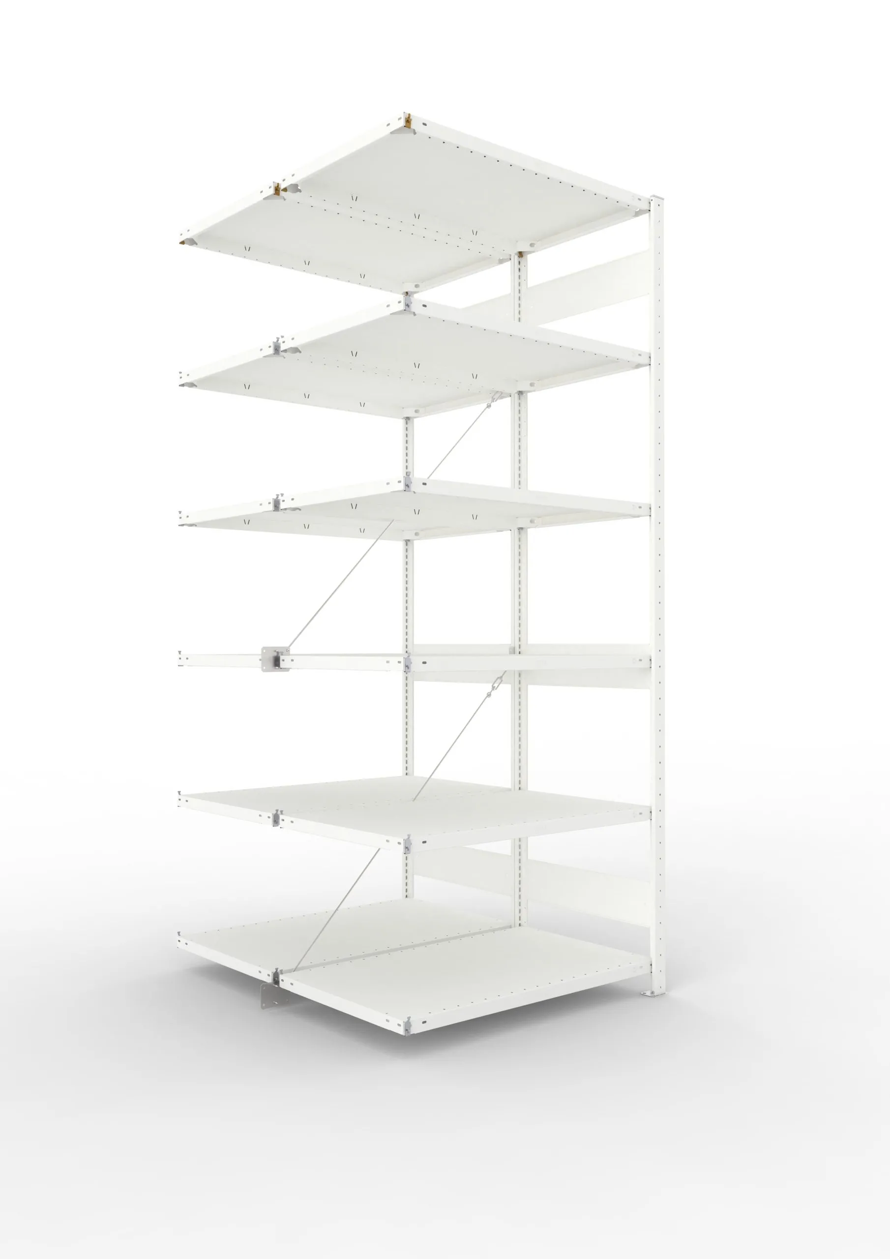 Meta Fachbodenregal Stecksystem CLIP mit vorgefertigten Rahmen | Anbauregal | HxBxT 250x100x120cm | 6 Ebenen | Fachlast 150kg | Doppelseitige Bauart mit Diagonalverstrebung | Lichtgrau