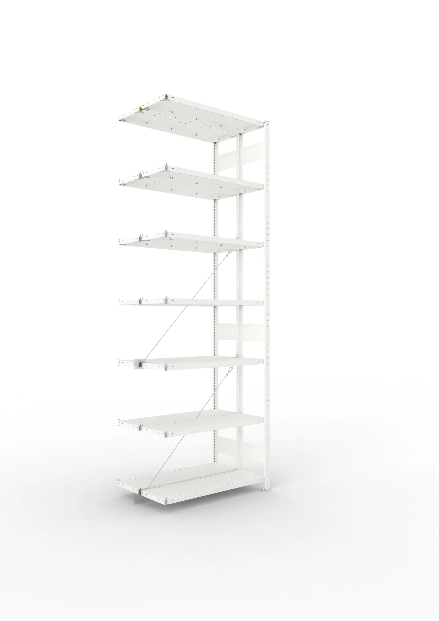 Meta Fachbodenregal Stecksystem CLIP mit vorgefertigten Rahmen | Anbauregal | HxBxT 300x100x60cm | 7 Ebenen | Fachlast 150kg | Doppelseitige Bauart mit Diagonalverstrebung | Lichtgrau