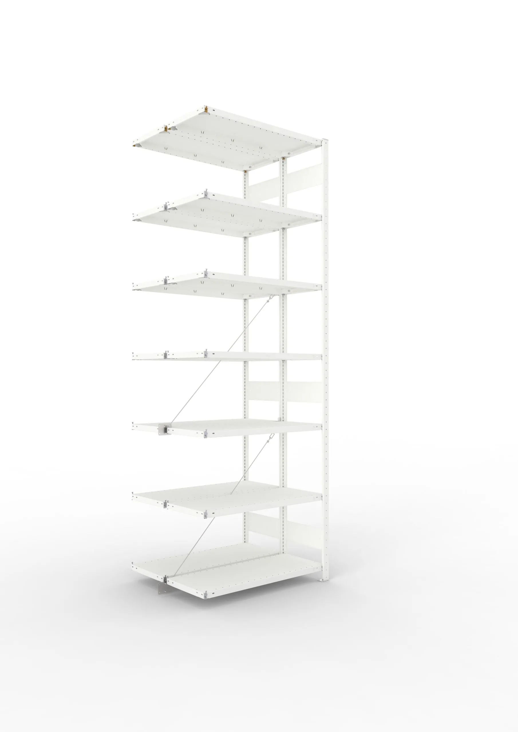 Meta Fachbodenregal Stecksystem CLIP mit vorgefertigten Rahmen | Anbauregal | HxBxT 300x100x80cm | 7 Ebenen | Fachlast 150kg | Doppelseitige Bauart mit Diagonalverstrebung | Lichtgrau