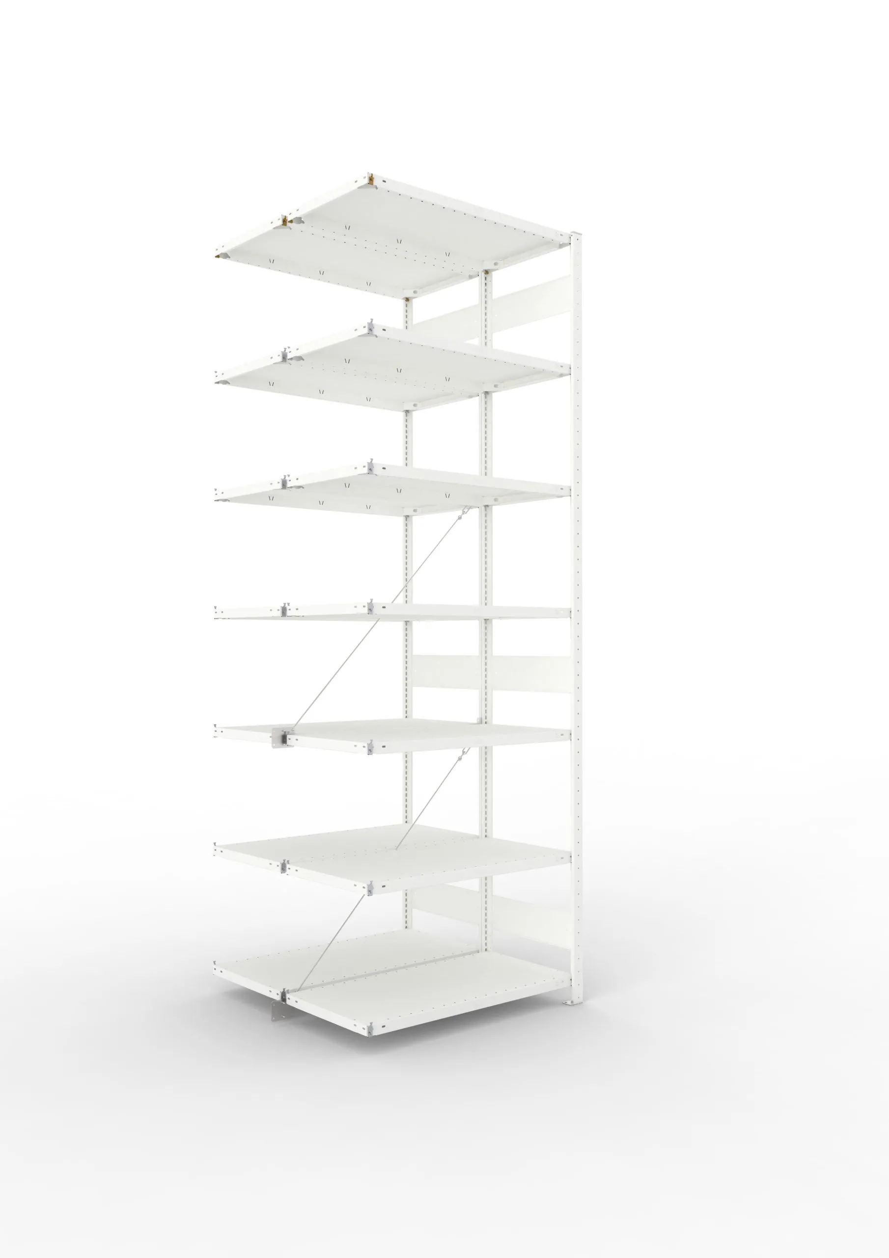 Meta Fachbodenregal Stecksystem CLIP mit vorgefertigten Rahmen | Anbauregal | HxBxT 300x100x100cm | 7 Ebenen | Fachlast 150kg | Doppelseitige Bauart mit Diagonalverstrebung | Lichtgrau