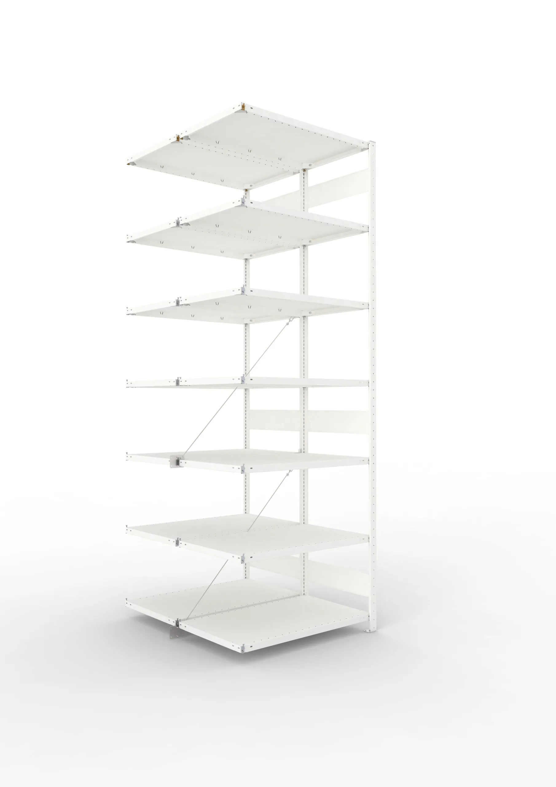 Meta Fachbodenregal Stecksystem CLIP mit vorgefertigten Rahmen | Anbauregal | HxBxT 300x100x120cm | 7 Ebenen | Fachlast 150kg | Doppelseitige Bauart mit Diagonalverstrebung | Lichtgrau