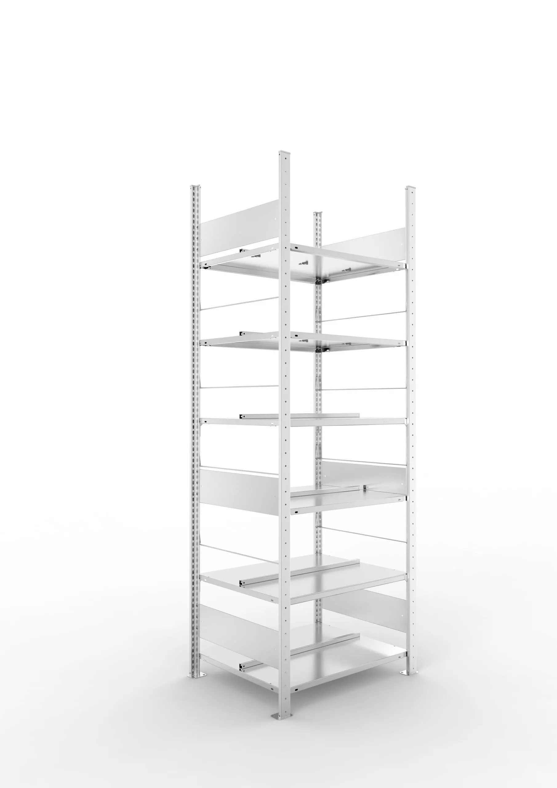 Meta Aktenregal Stecksystem S3 CLIP | Grundregal | HxBxT 220x75x60cm | 6 Ebenen | Fachlast 100kg | Beidseitig nutzbar | Verzinkt