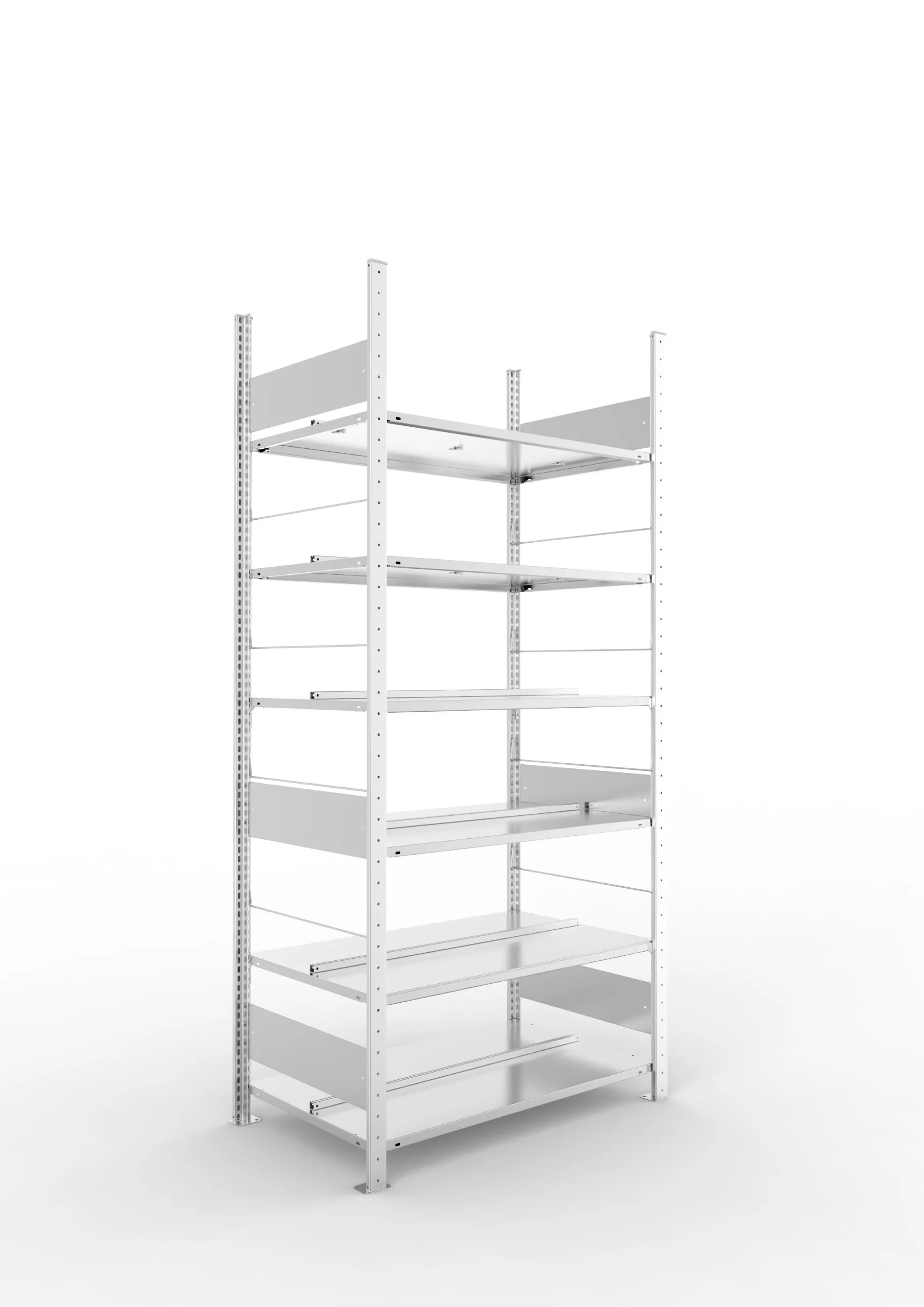 Meta Aktenregal Stecksystem S3 CLIP | Grundregal | HxBxT 220x100x60cm | 6 Ebenen | Fachlast 100kg | Beidseitig nutzbar | Verzinkt