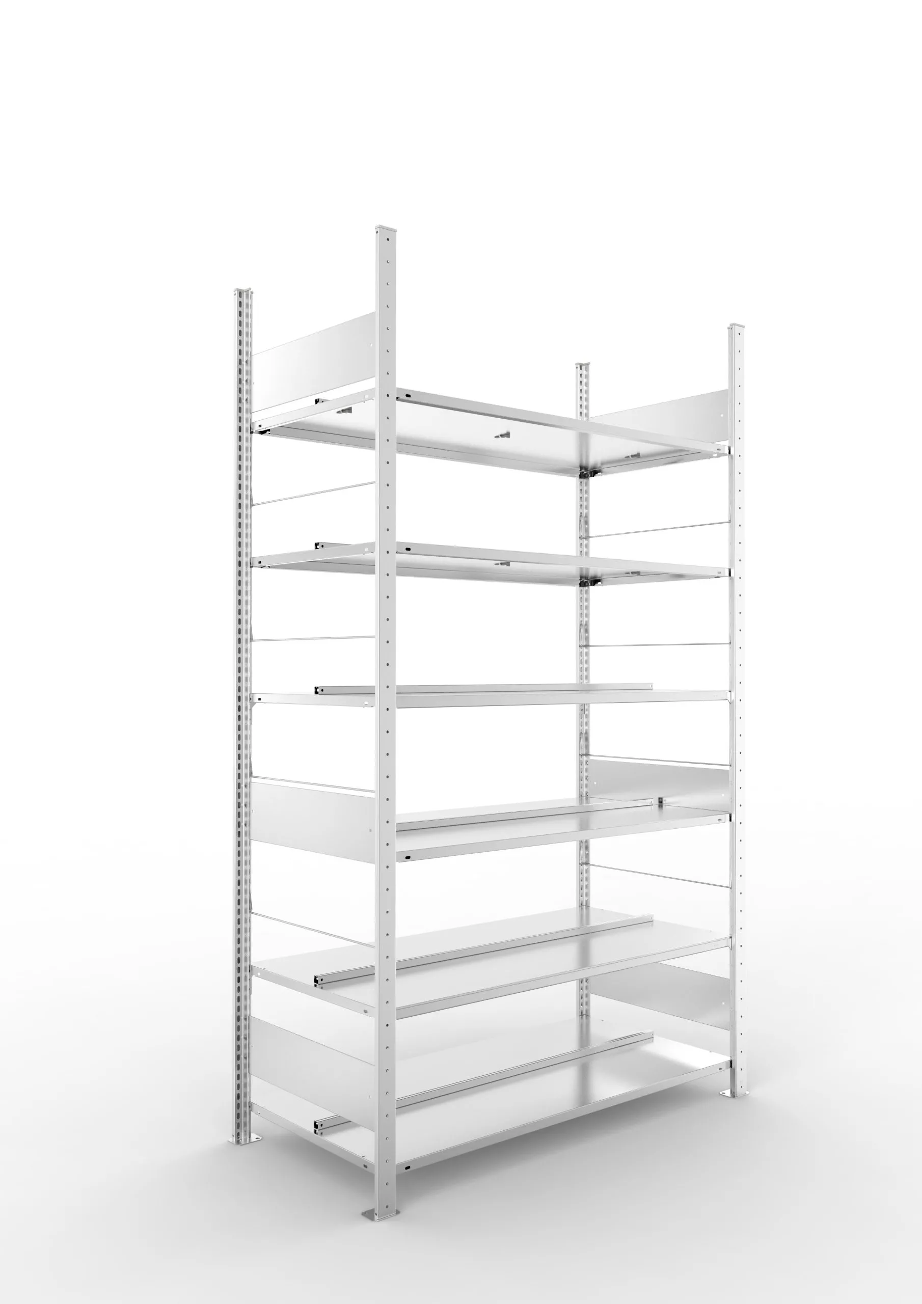 Meta Aktenregal Stecksystem S3 CLIP | Grundregal | HxBxT 220x125x60cm | 6 Ebenen | Fachlast 100kg | Beidseitig nutzbar | Verzinkt