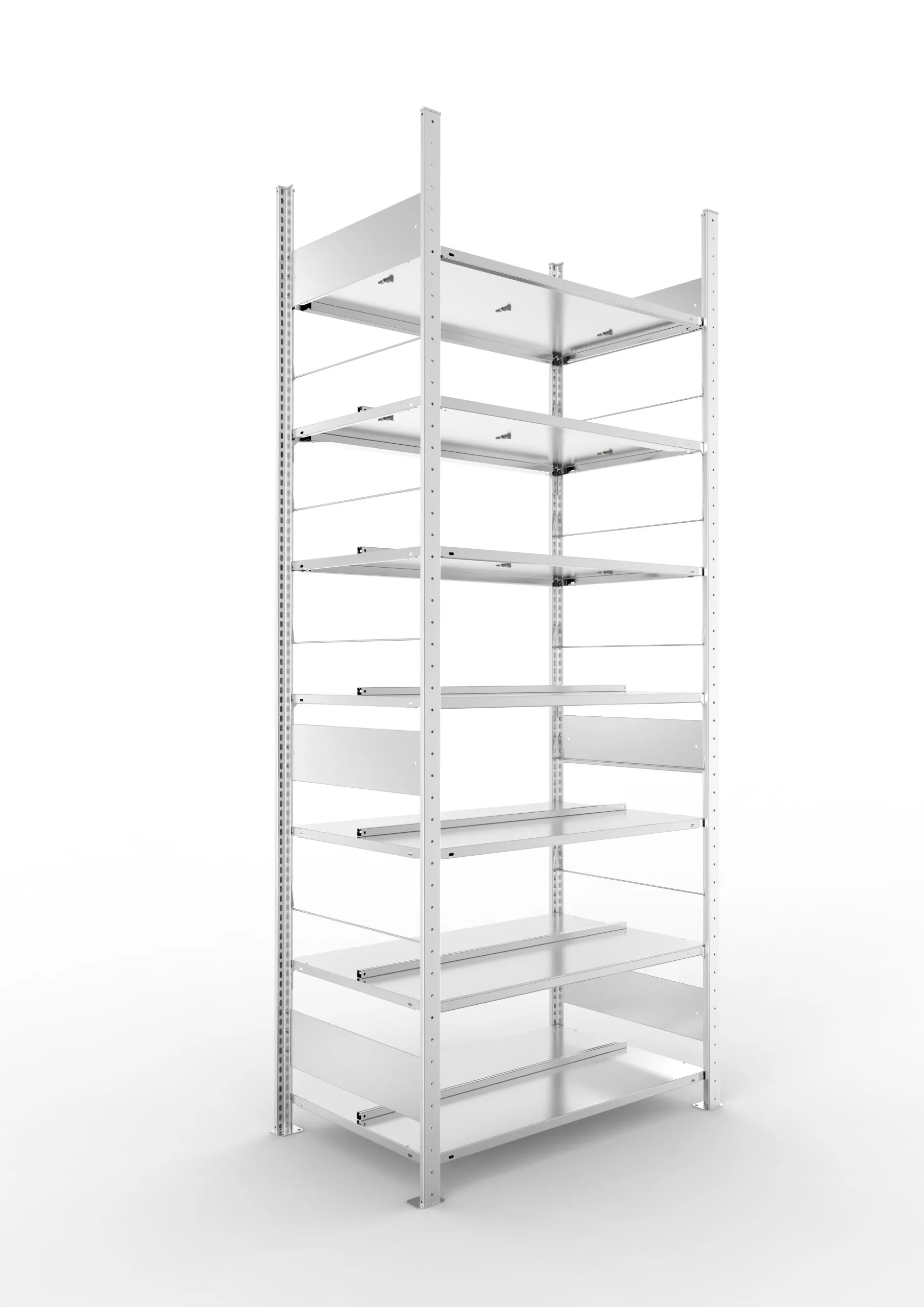 Meta Aktenregal Stecksystem S3 CLIP | Grundregal | HxBxT 250x100x60cm | 7 Ebenen | Fachlast 100kg | Beidseitig nutzbar | Verzinkt