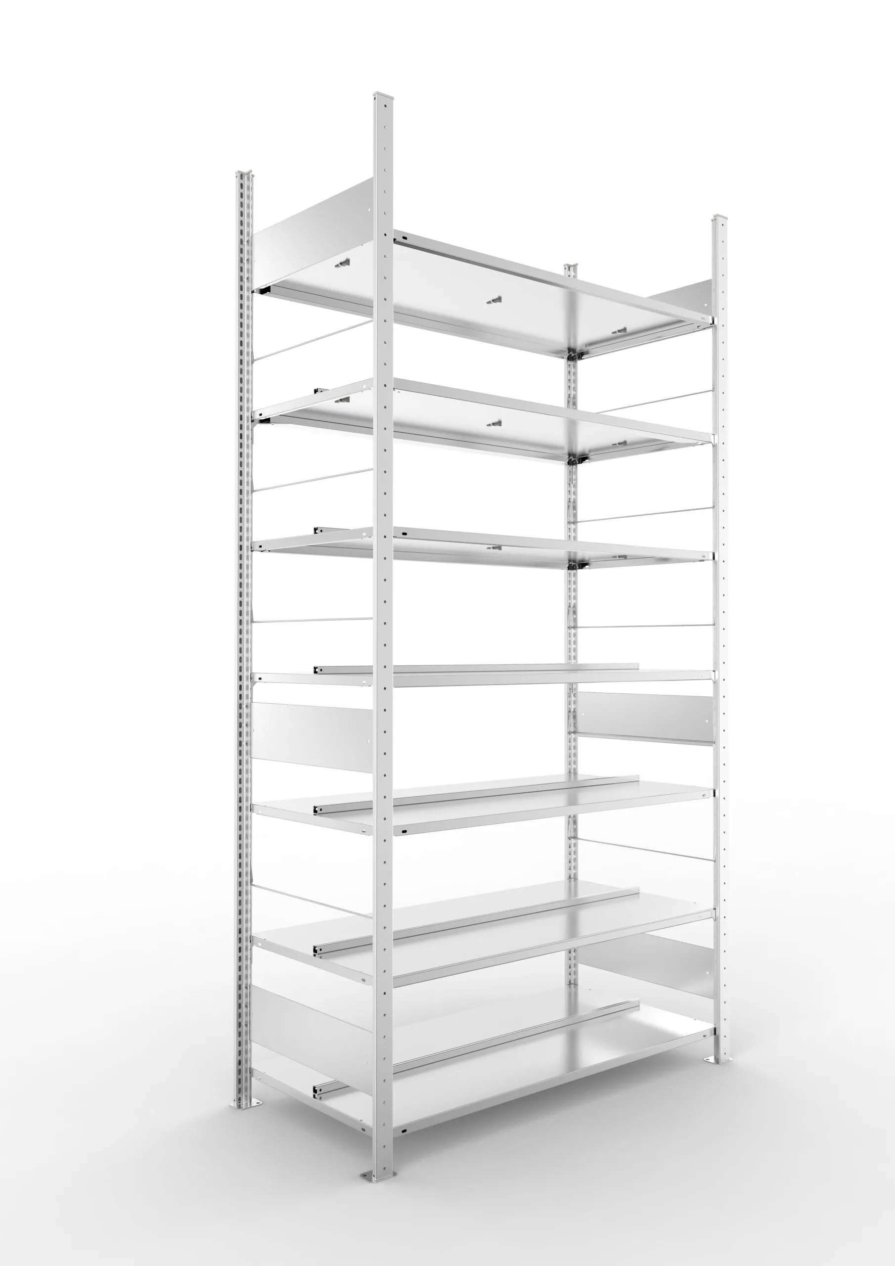 Meta Aktenregal Stecksystem S3 CLIP | Grundregal | HxBxT 250x125x60cm | 7 Ebenen | Fachlast 100kg | Beidseitig nutzbar | Verzinkt