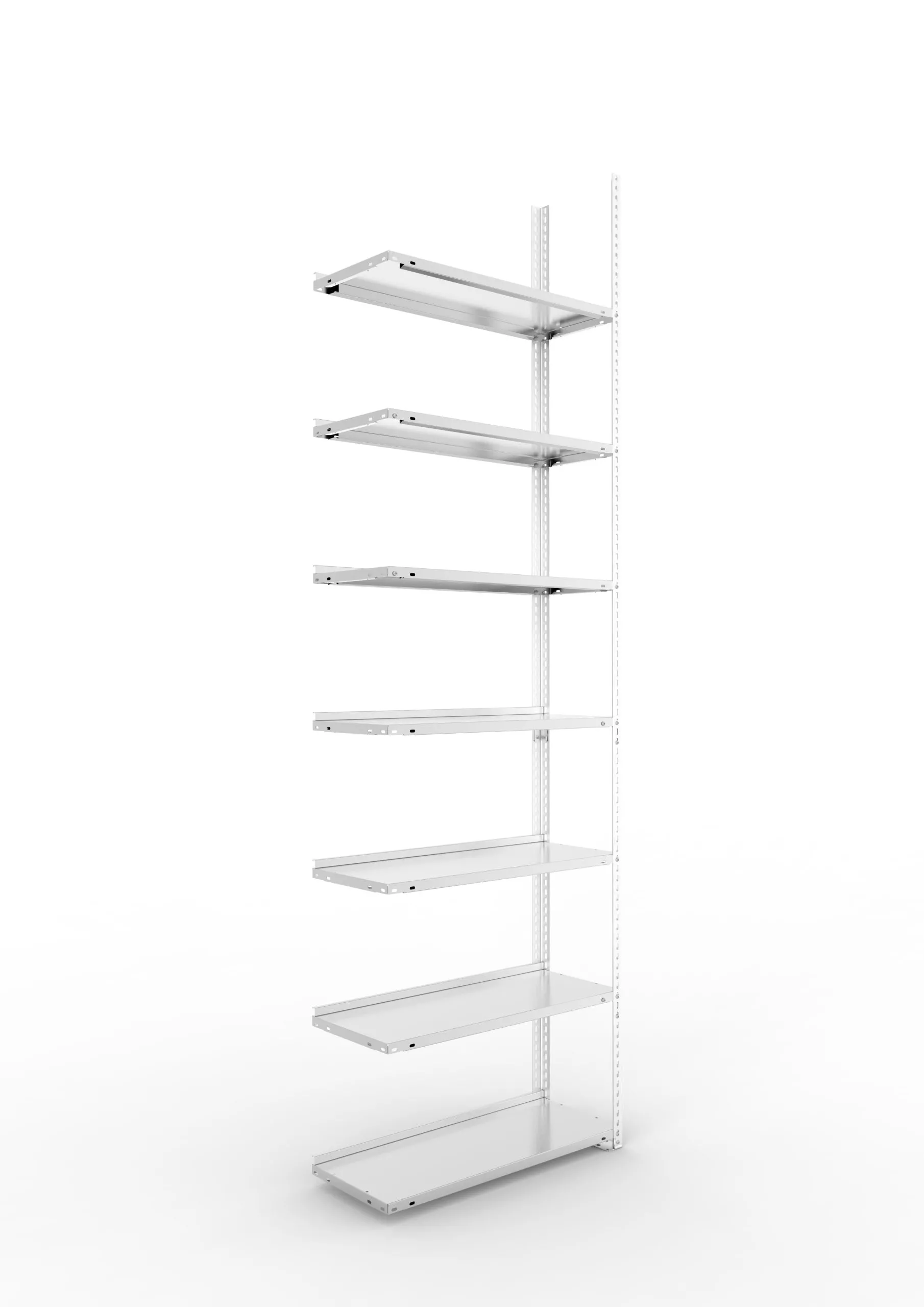 Meta Aktenregal Schraubsystem FIX | Anbauregal | HxBxT 250x75x30cm | 7 Ebenen | Fachlast 80kg | Einseitig nutzbar | Verzinkt