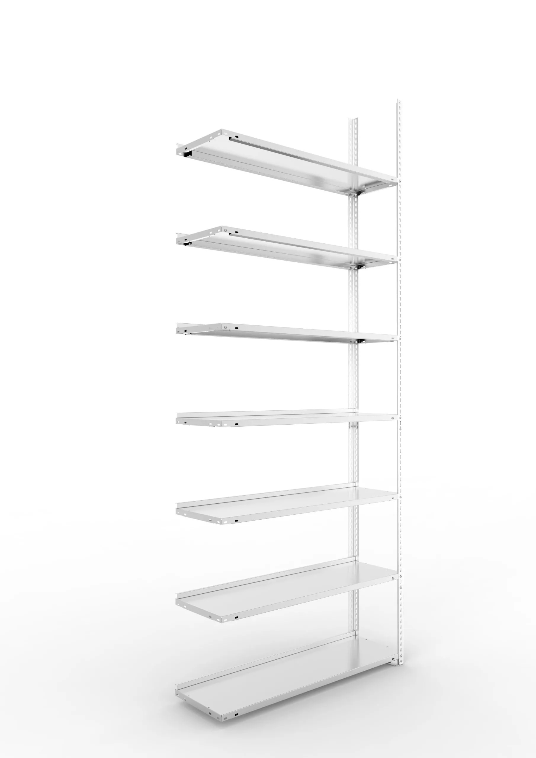 Meta Aktenregal Schraubsystem FIX | Anbauregal | HxBxT 250x100x30cm | 7 Ebenen | Fachlast 80kg | Einseitig nutzbar | Verzinkt