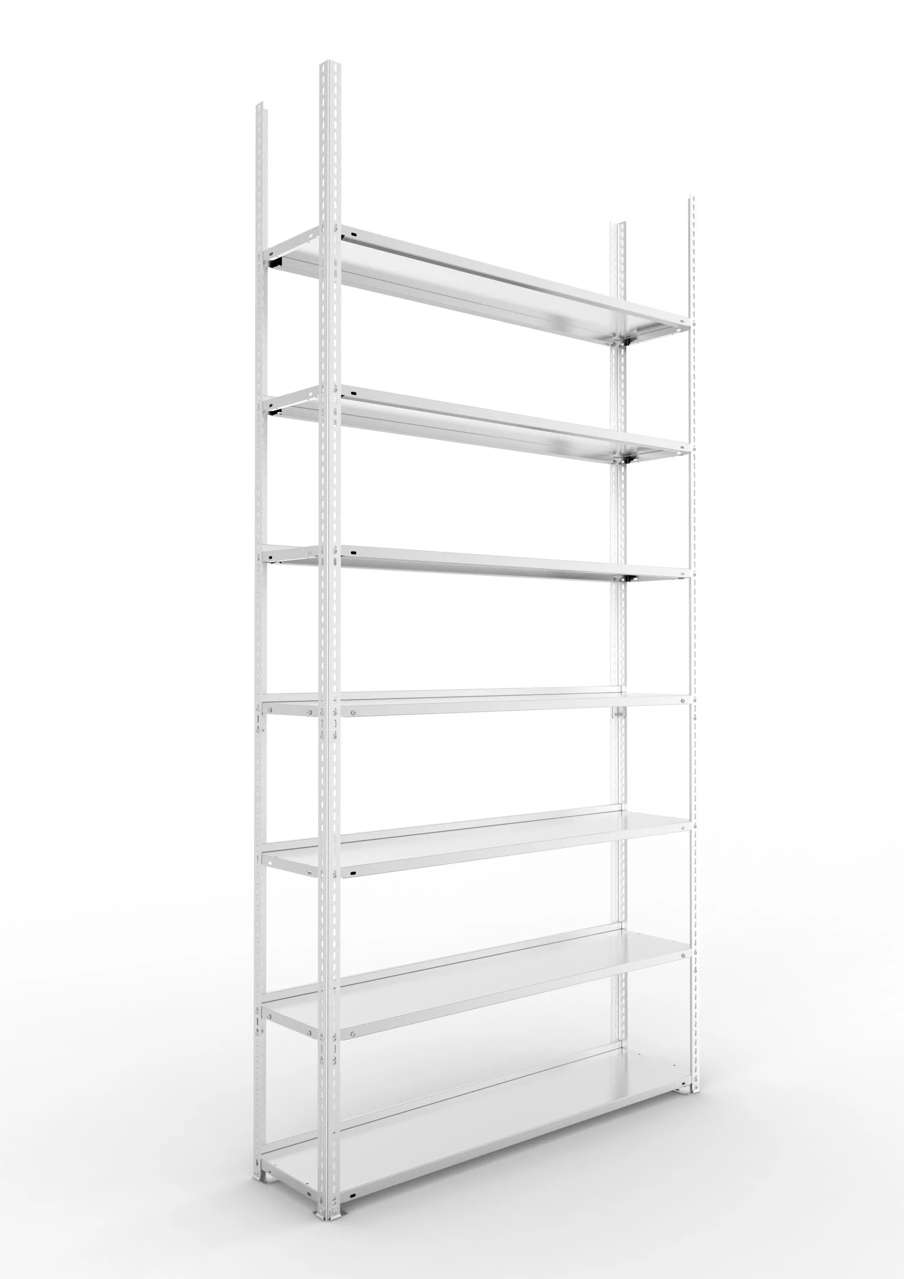 Meta Aktenregal Schraubsystem FIX | Grundregal | HxBxT 250x125x30cm | 7 Ebenen | Fachlast 80kg | Einseitig nutzbar | Verzinkt