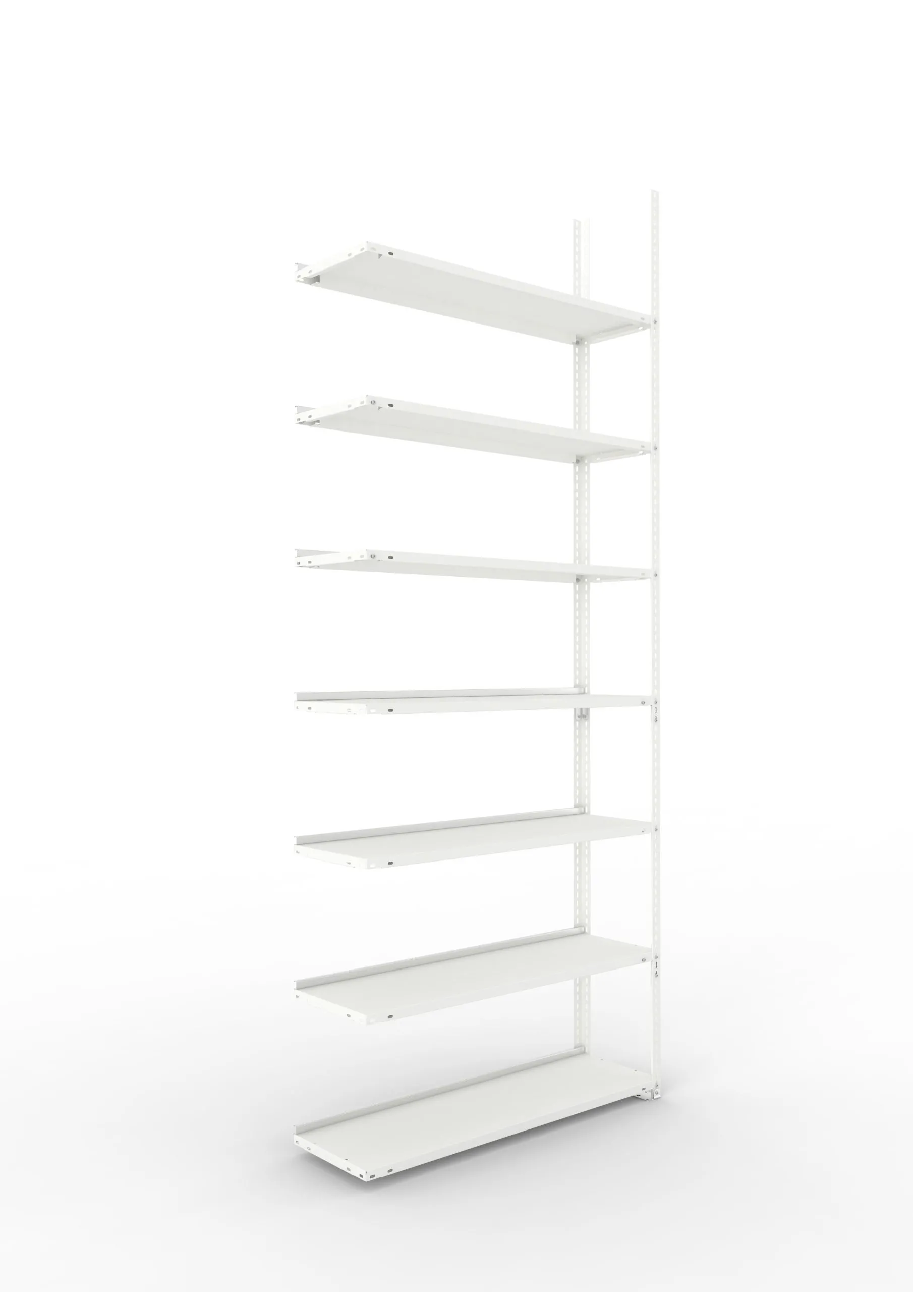 Meta Aktenregal Schraubsystem FIX | Anbauregal | HxBxT 250x100x30cm | 7 Ebenen | Fachlast 80kg | Einseitig nutzbar | Lichtgrau