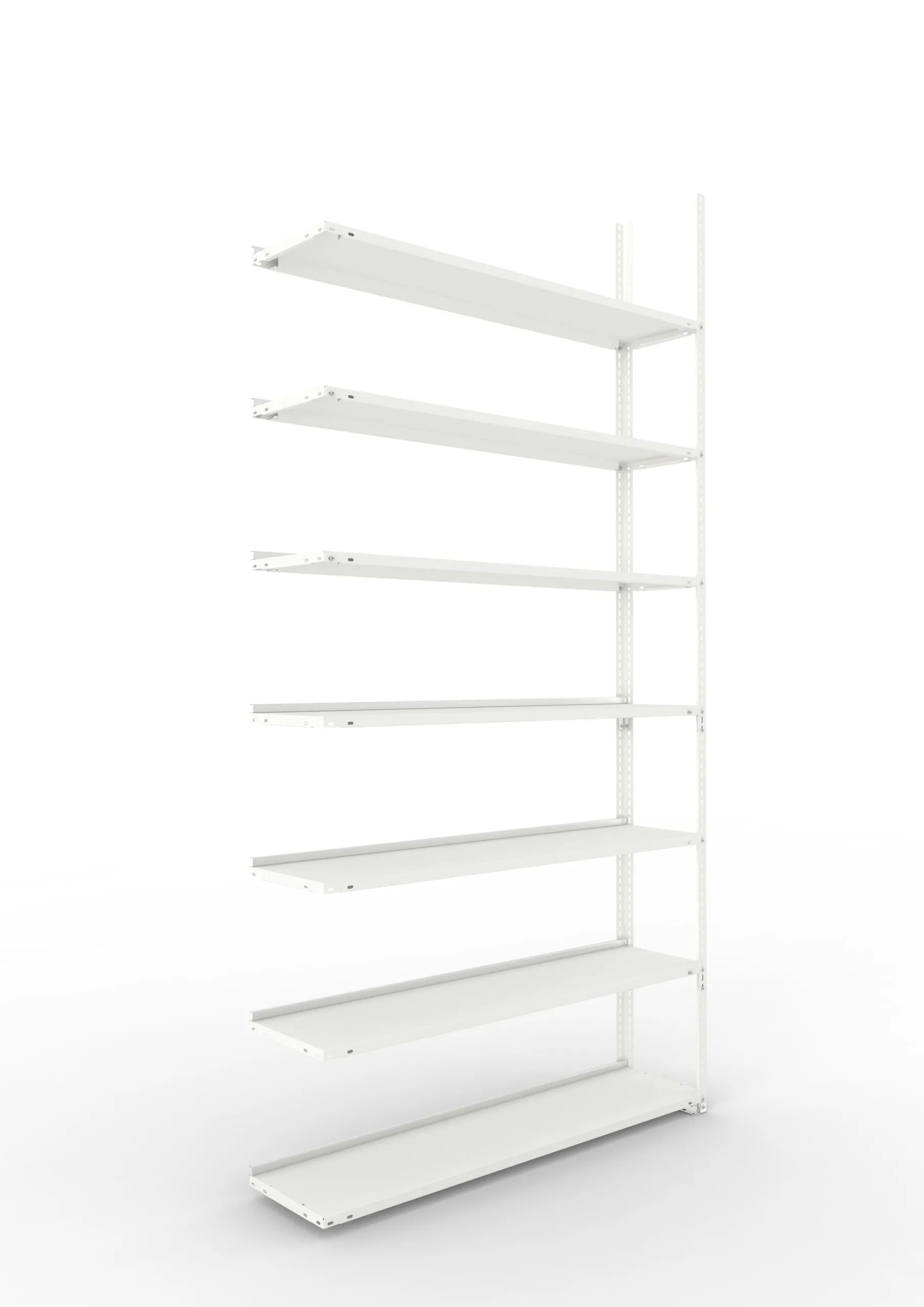 Meta Aktenregal Schraubsystem FIX | Anbauregal | HxBxT 250x125x30cm | 7 Ebenen | Fachlast 80kg | Einseitig nutzbar | Lichtgrau