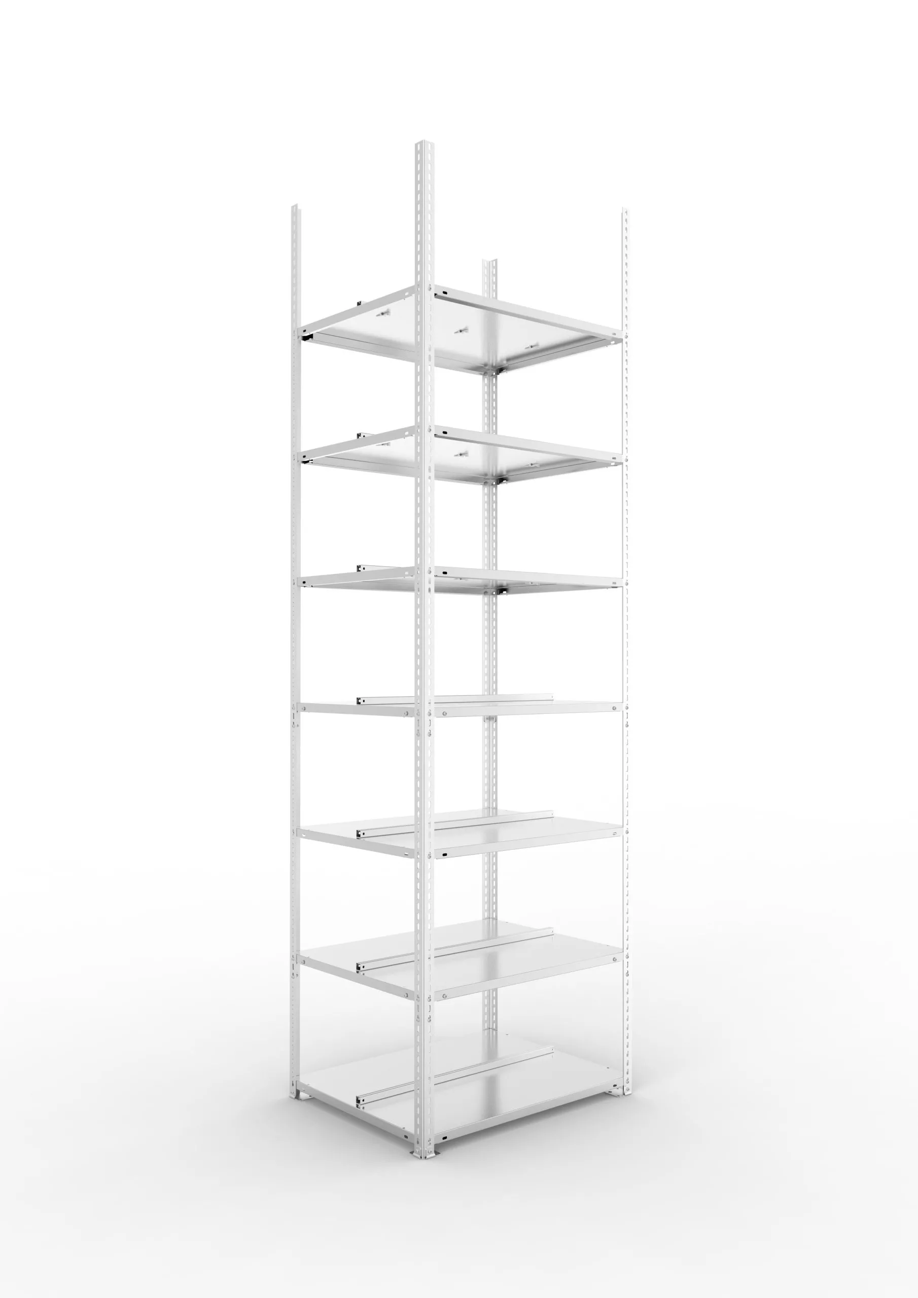 Meta Aktenregal Schraubsystem FIX | Grundregal | HxBxT 250x75x60cm | 7 Ebenen | Fachlast 100kg | Beidseitig nutzbar | Verzinkt