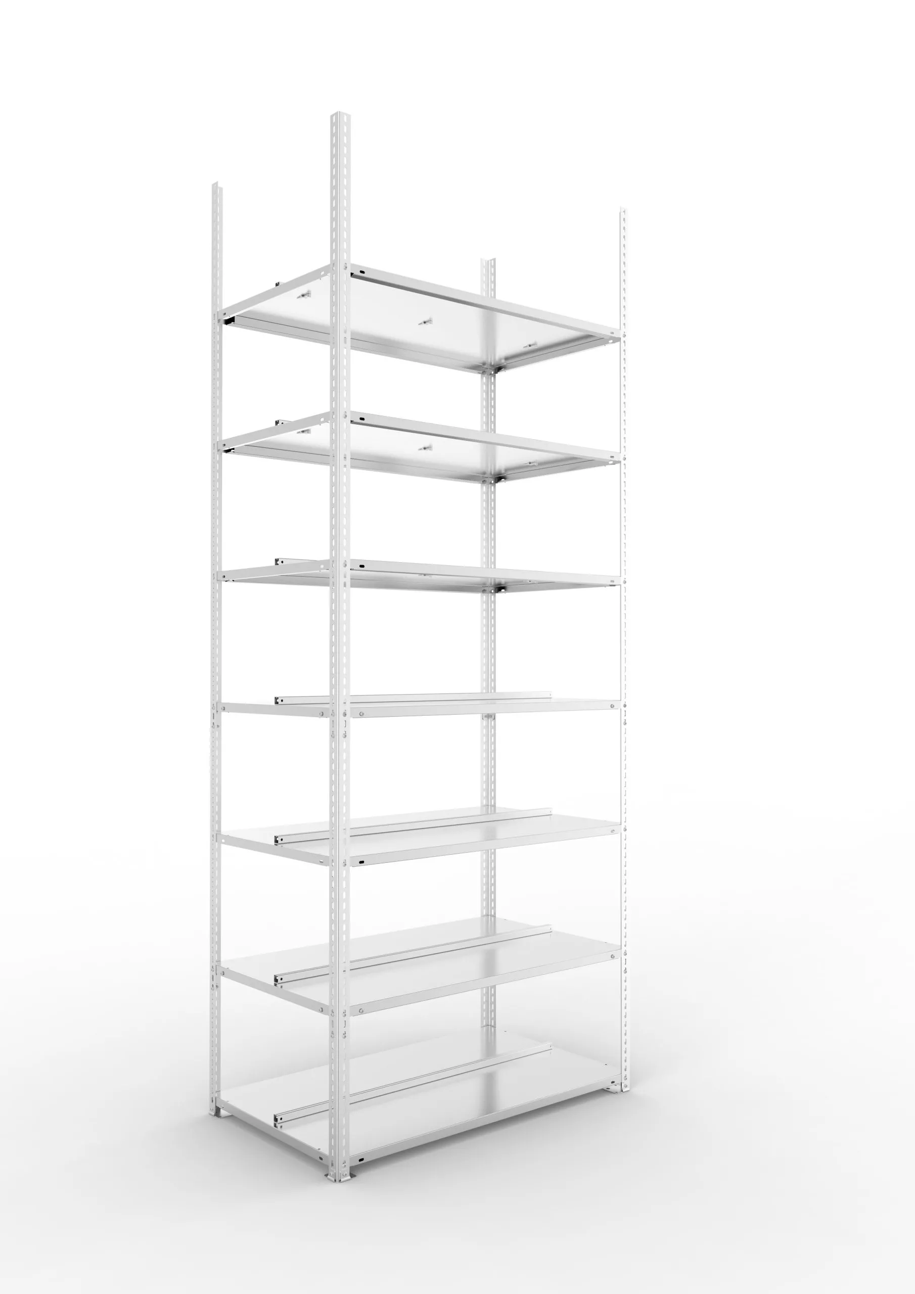 Meta Aktenregal Schraubsystem FIX | Grundregal | HxBxT 250x100x60cm | 7 Ebenen | Fachlast 100kg | Beidseitig nutzbar | Verzinkt