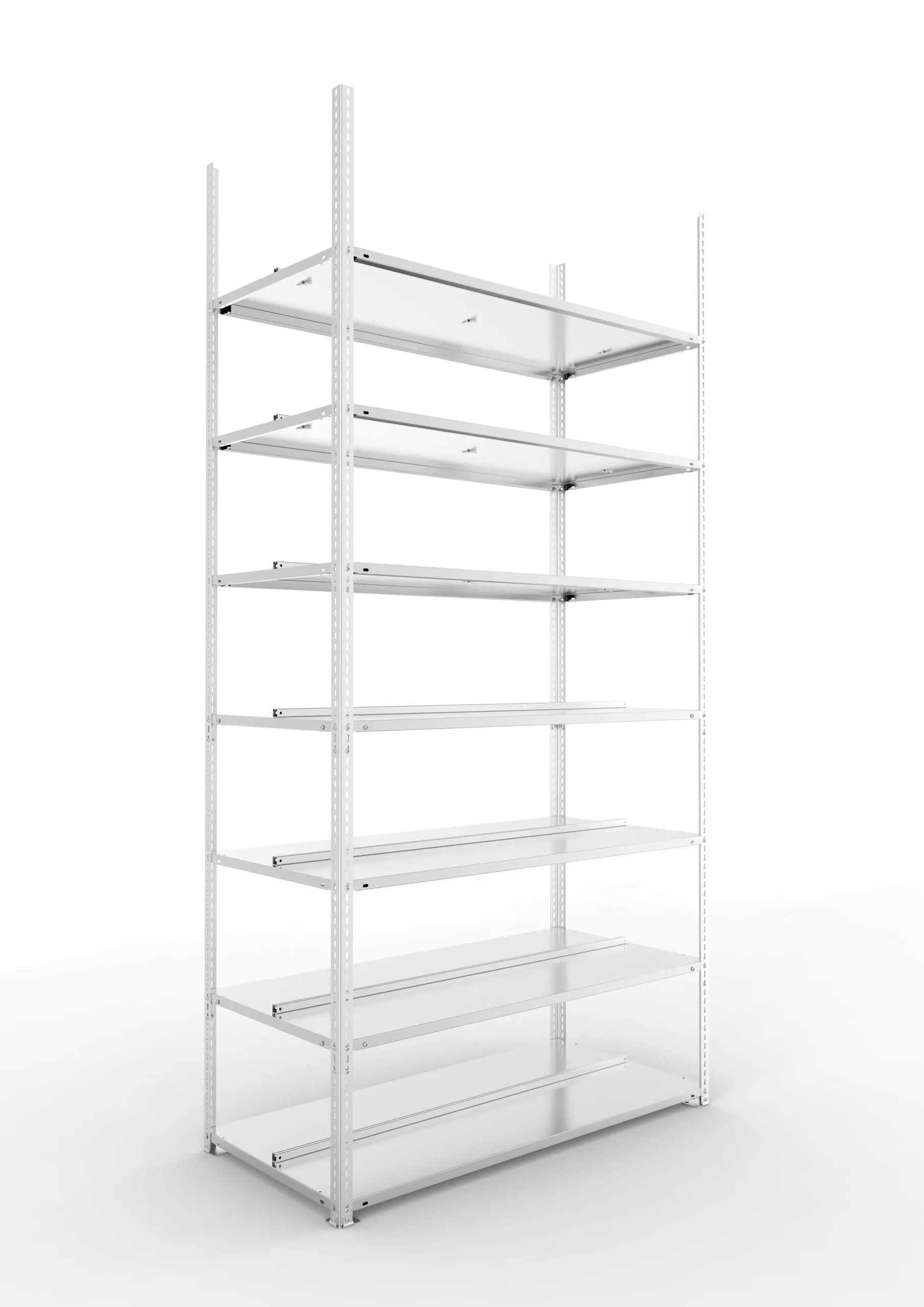 Meta Aktenregal Schraubsystem FIX | Grundregal | HxBxT 250x125x60cm | 7 Ebenen | Fachlast 100kg | Beidseitig nutzbar | Verzinkt