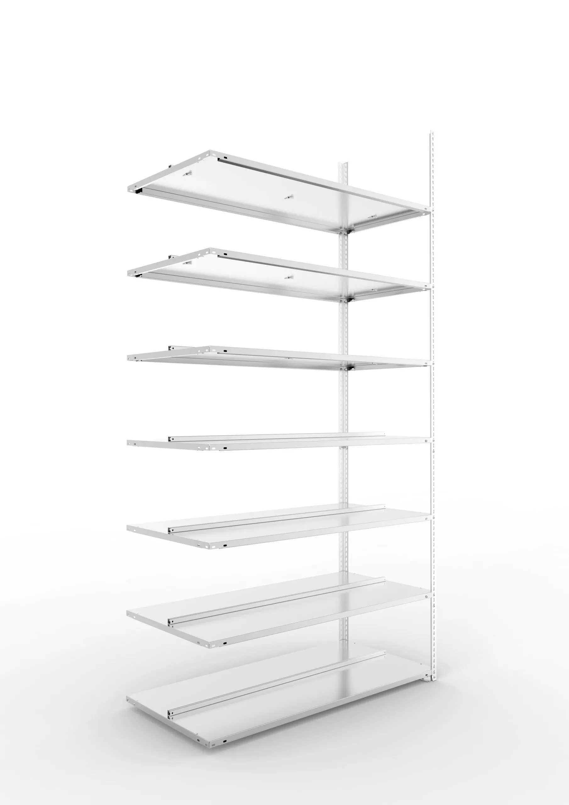 Meta Aktenregal Schraubsystem FIX | Anbauregal | HxBxT 250x125x60cm | 7 Ebenen | Fachlast 100kg | Beidseitig nutzbar | Verzinkt