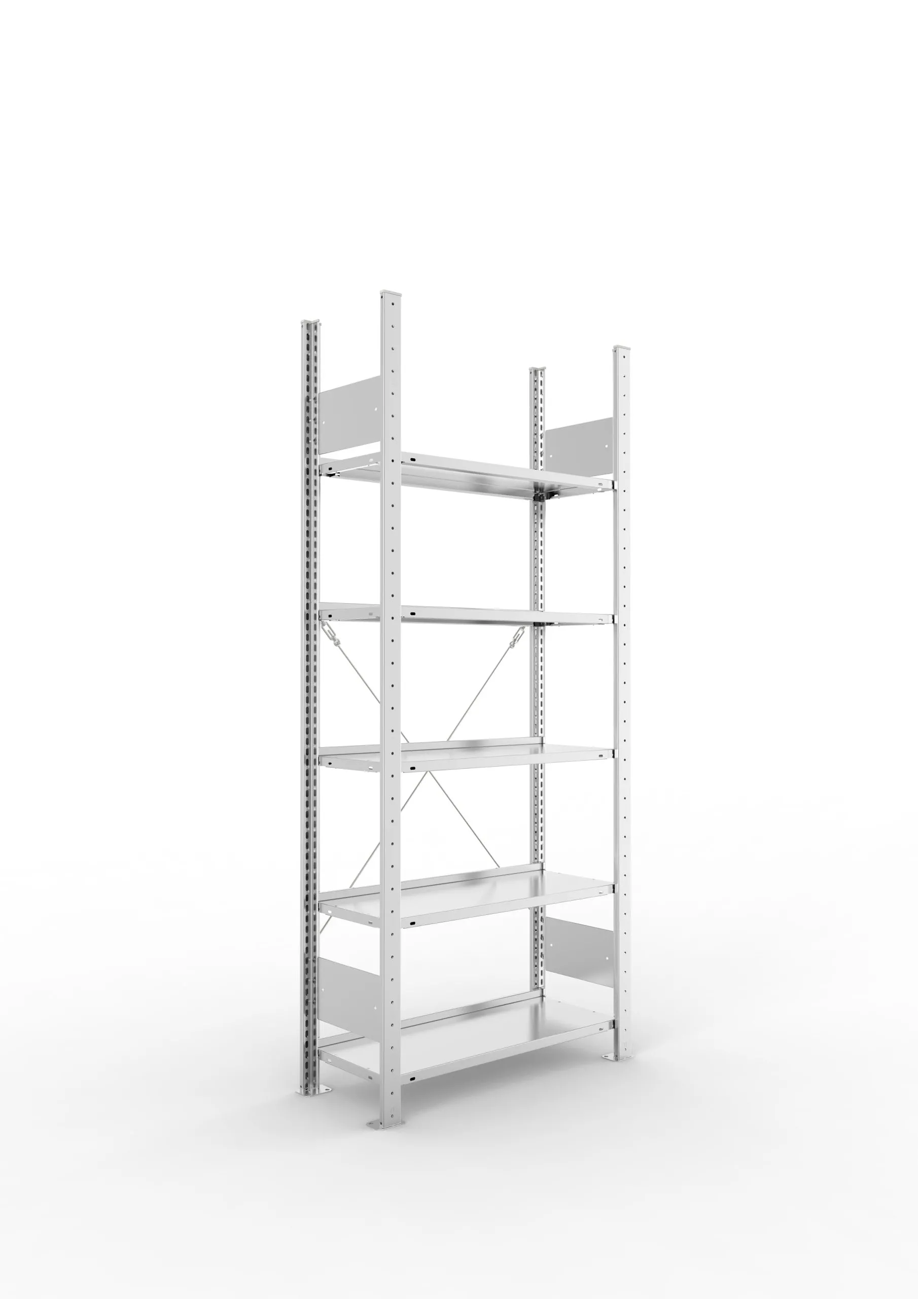 Meta Aktenregal Stecksystem S3 CLIP | Grundregal | HxBxT 185x75x30cm | 5 Ebenen | Fachlast 80kg | Einseitig nutzbar | Verzinkt