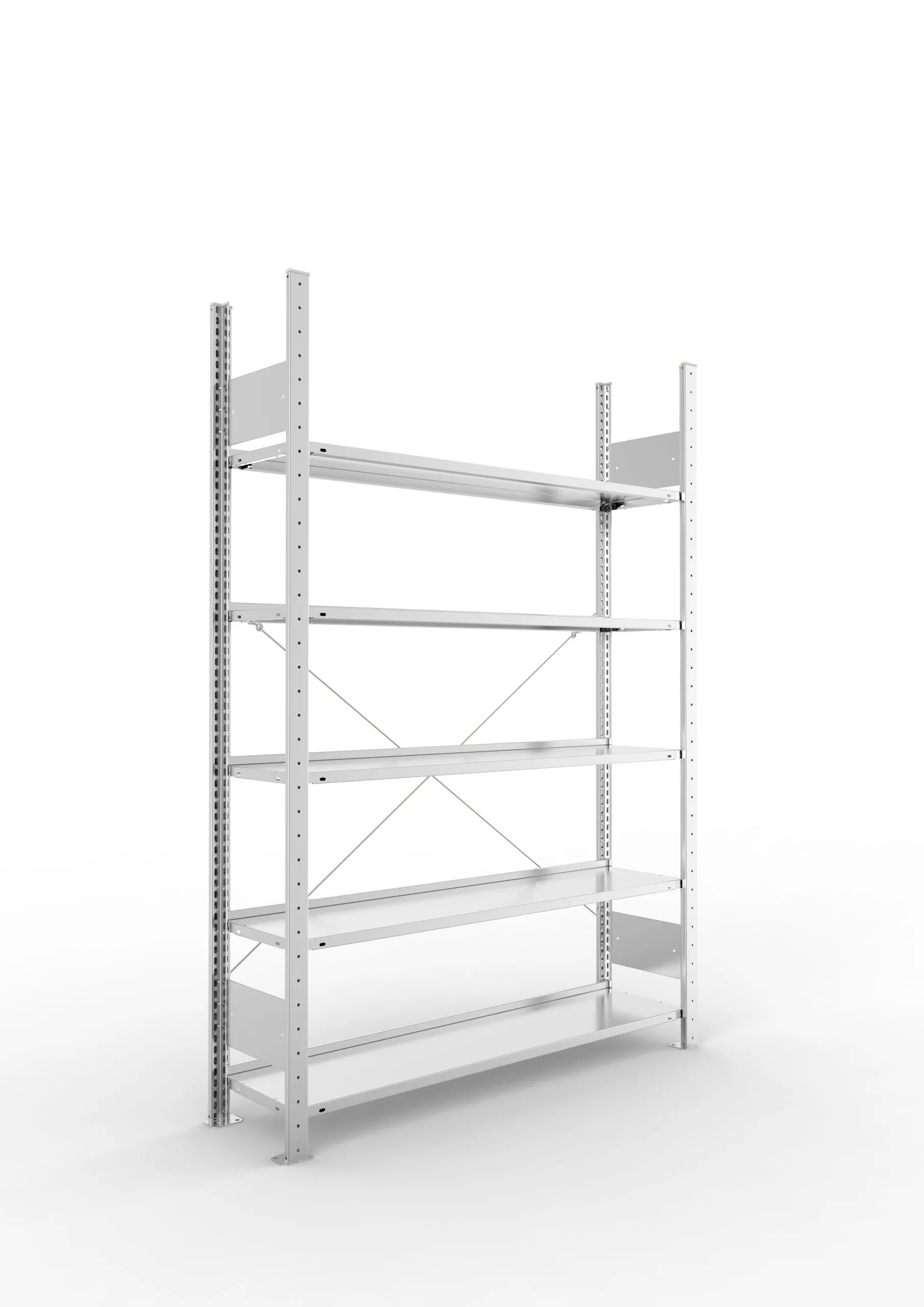 Meta Aktenregal Stecksystem S3 CLIP | Grundregal | HxBxT 185x125x30cm | 5 Ebenen | Fachlast 80kg | Einseitig nutzbar | Verzinkt