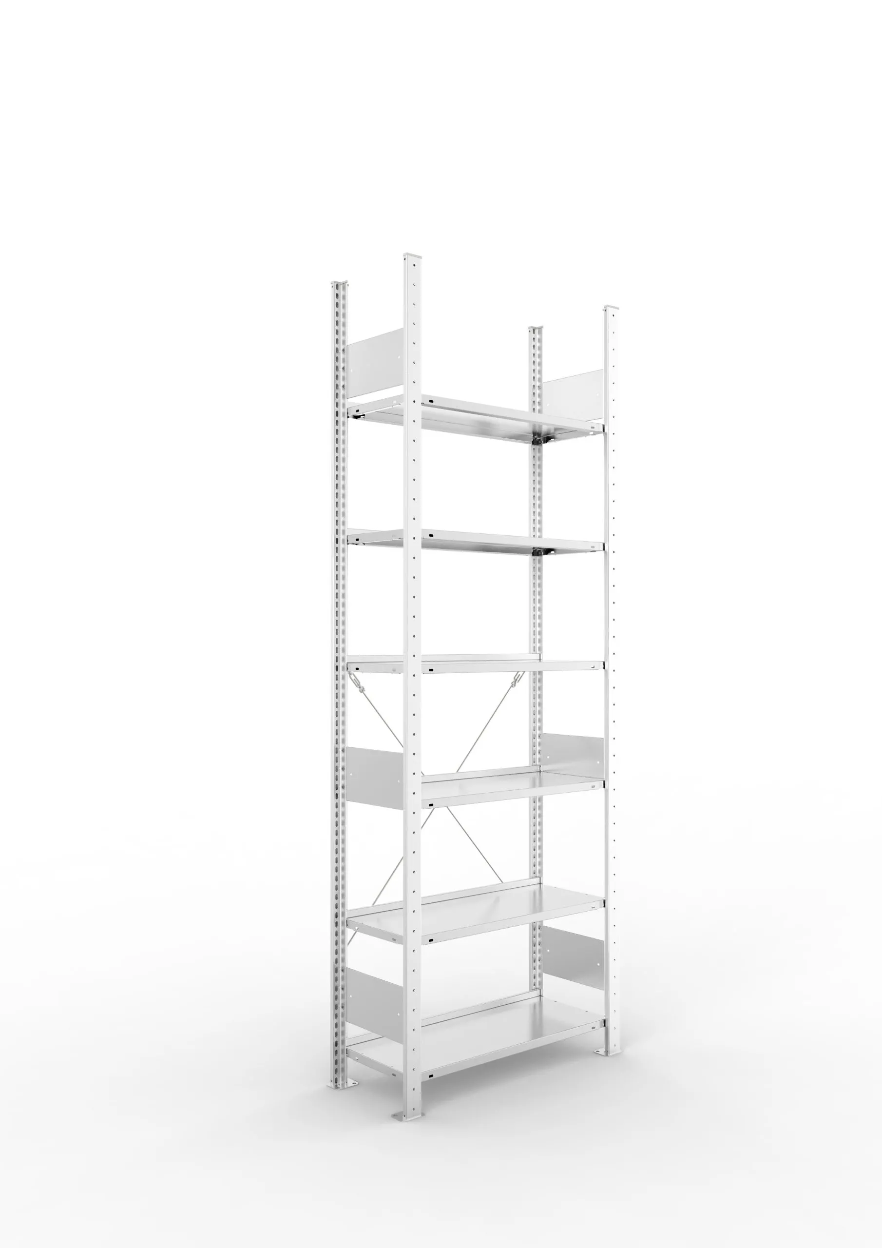 Meta Aktenregal Stecksystem S3 CLIP | Grundregal | HxBxT 220x75x30cm | 6 Ebenen | Fachlast 80kg | Einseitig nutzbar | Verzinkt
