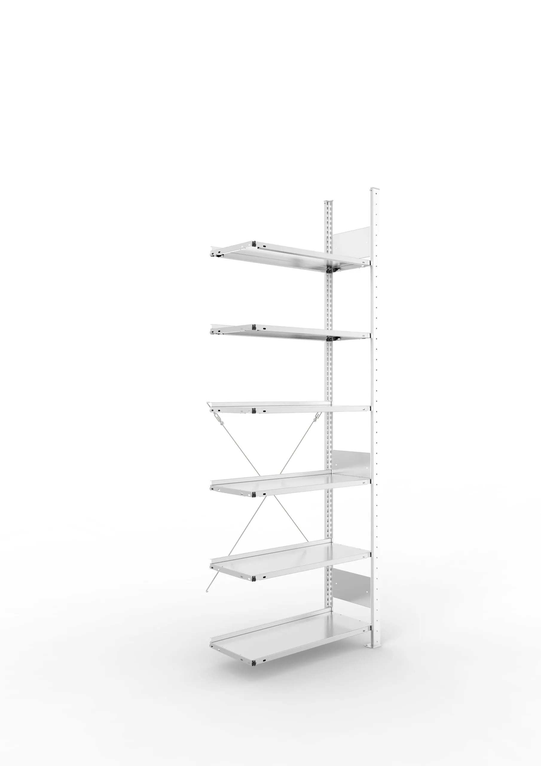 Meta Aktenregal Stecksystem S3 CLIP | Anbauregal | HxBxT 220x75x30cm | 6 Ebenen | Fachlast 80kg | Einseitig nutzbar | Verzinkt