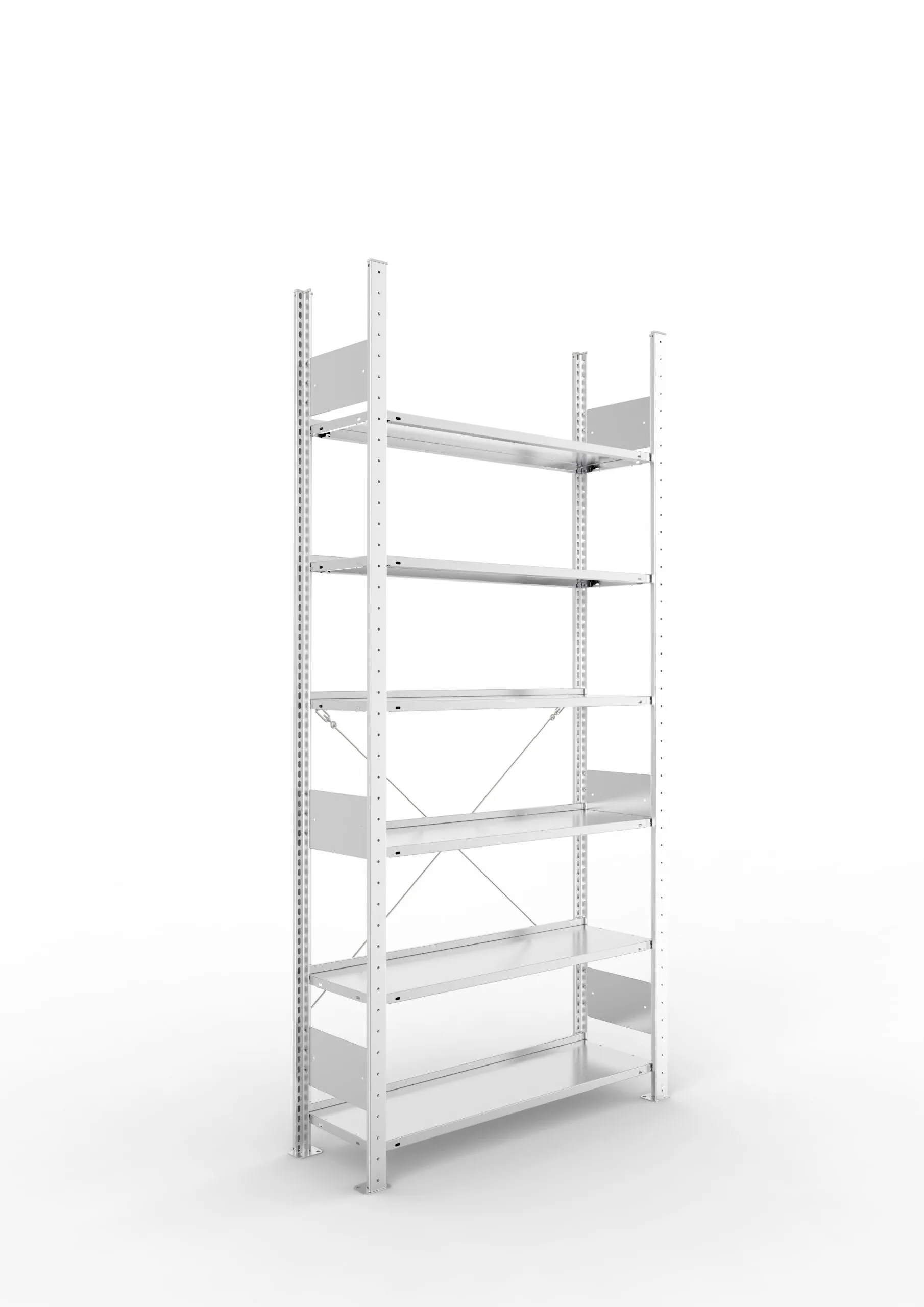Meta Aktenregal Stecksystem S3 CLIP | Grundregal | HxBxT 220x100x30cm | 6 Ebenen | Fachlast 80kg | Einseitig nutzbar | Verzinkt