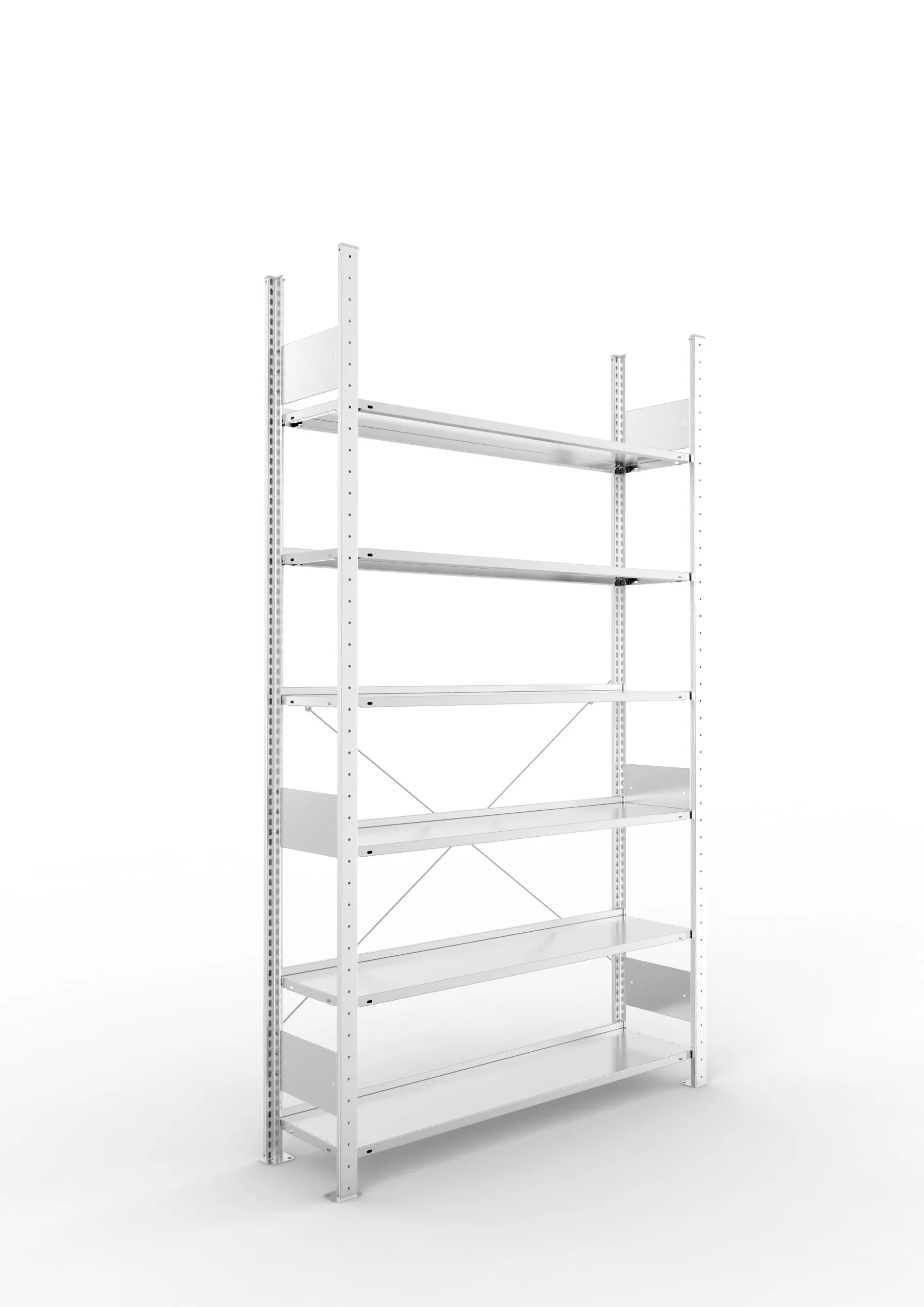 Meta Aktenregal Stecksystem S3 CLIP | Grundregal | HxBxT 220x125x30cm | 6 Ebenen | Fachlast 80kg | Einseitig nutzbar | Verzinkt