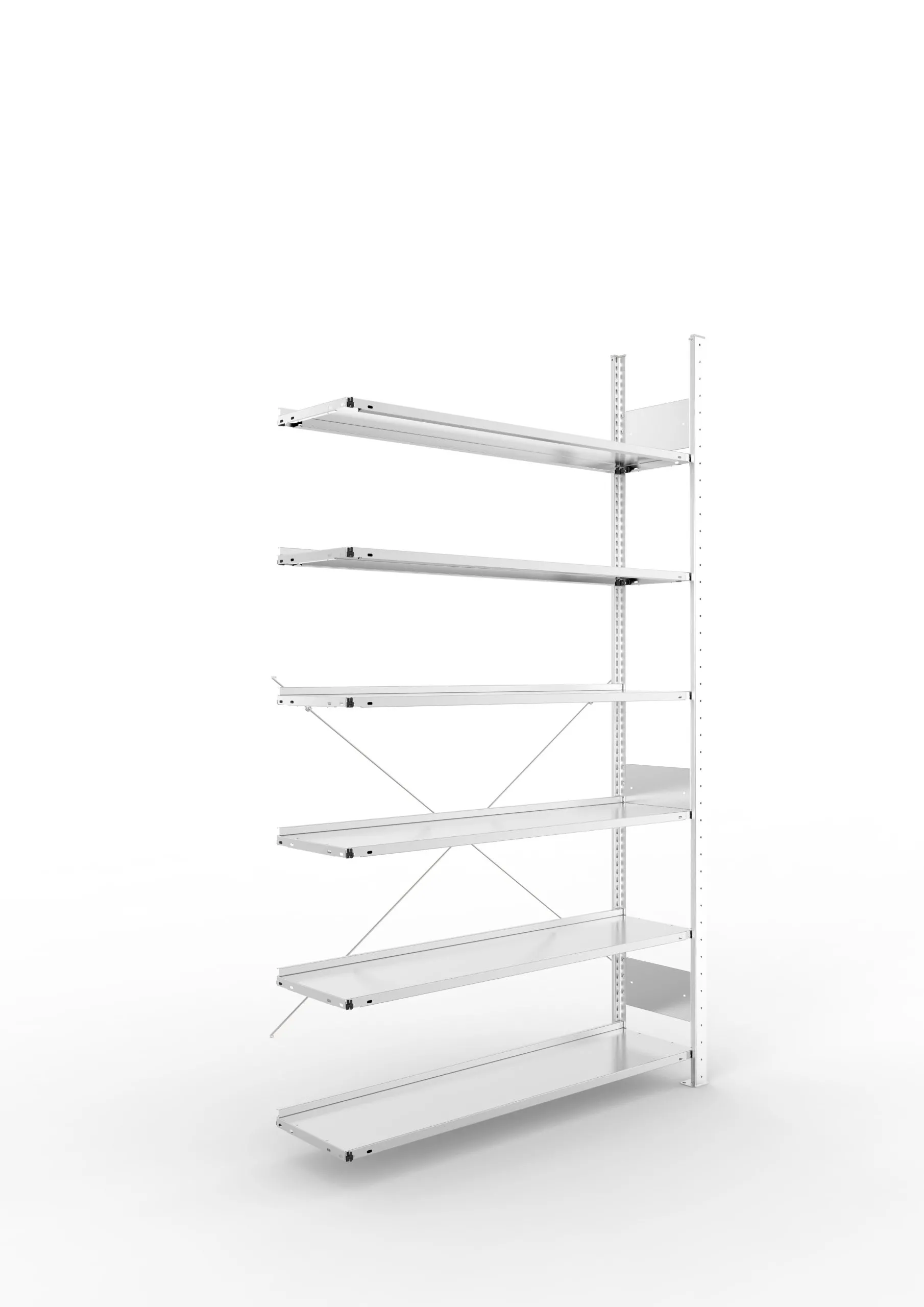 Meta Aktenregal Stecksystem S3 CLIP | Anbauregal | HxBxT 220x125x30cm | 6 Ebenen | Fachlast 80kg | Einseitig nutzbar | Verzinkt