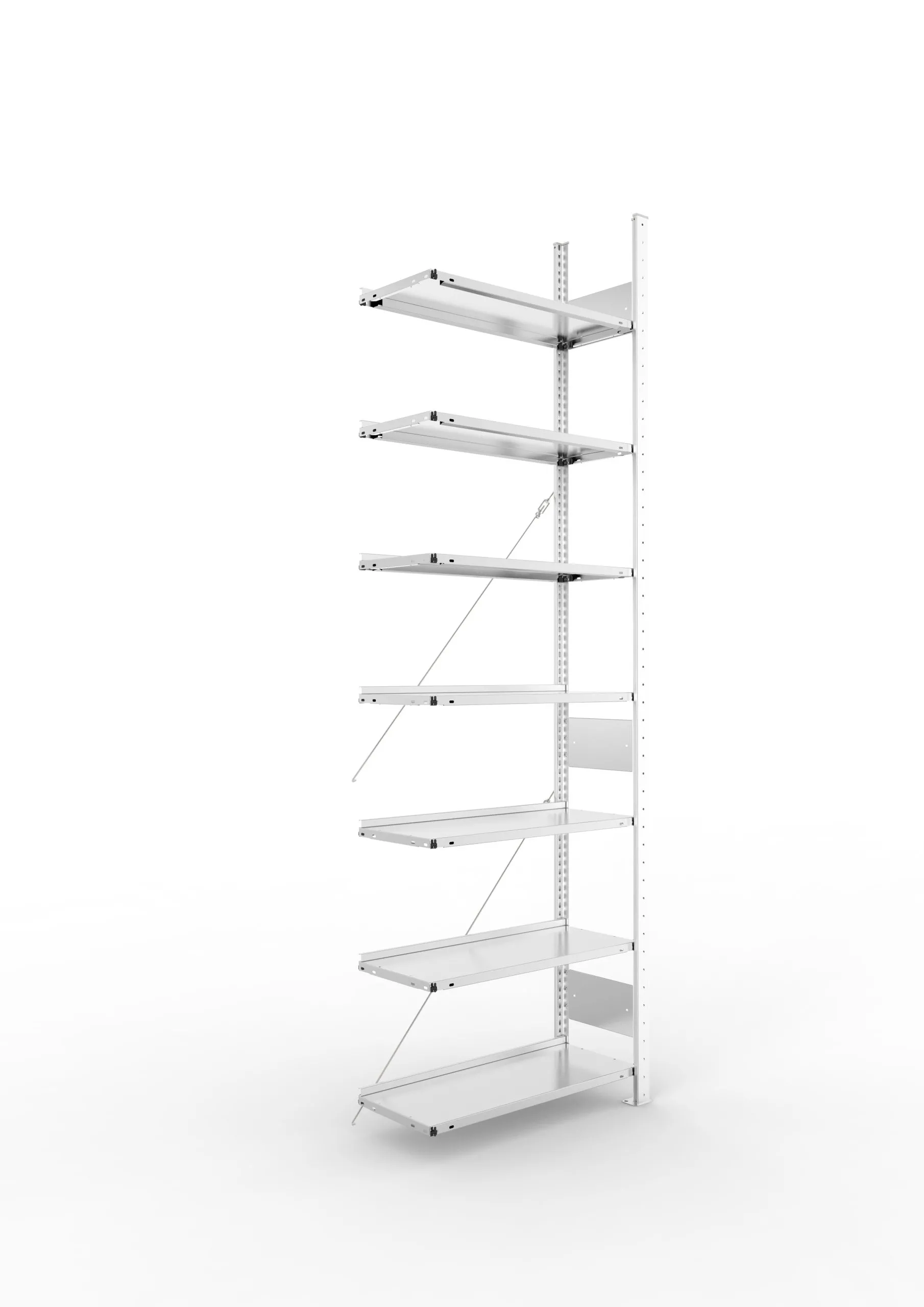 Meta Aktenregal Stecksystem S3 CLIP | Anbauregal | HxBxT 250x75x30cm | 7 Ebenen | Fachlast 80kg | Einseitig nutzbar | Verzinkt