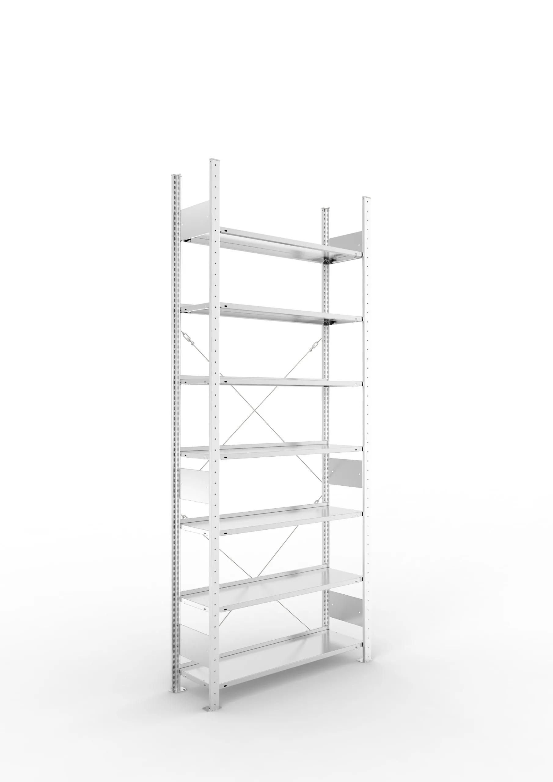 Meta Aktenregal Stecksystem S3 CLIP | Grundregal | HxBxT 250x100x30cm | 7 Ebenen | Fachlast 80kg | Einseitig nutzbar | Verzinkt