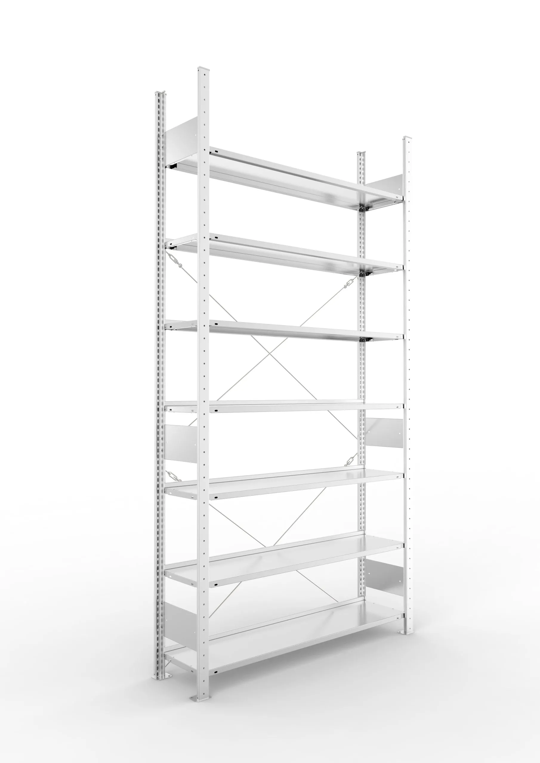 Meta Aktenregal Stecksystem S3 CLIP | Grundregal | HxBxT 250x125x30cm | 7 Ebenen | Fachlast 80kg | Einseitig nutzbar | Verzinkt