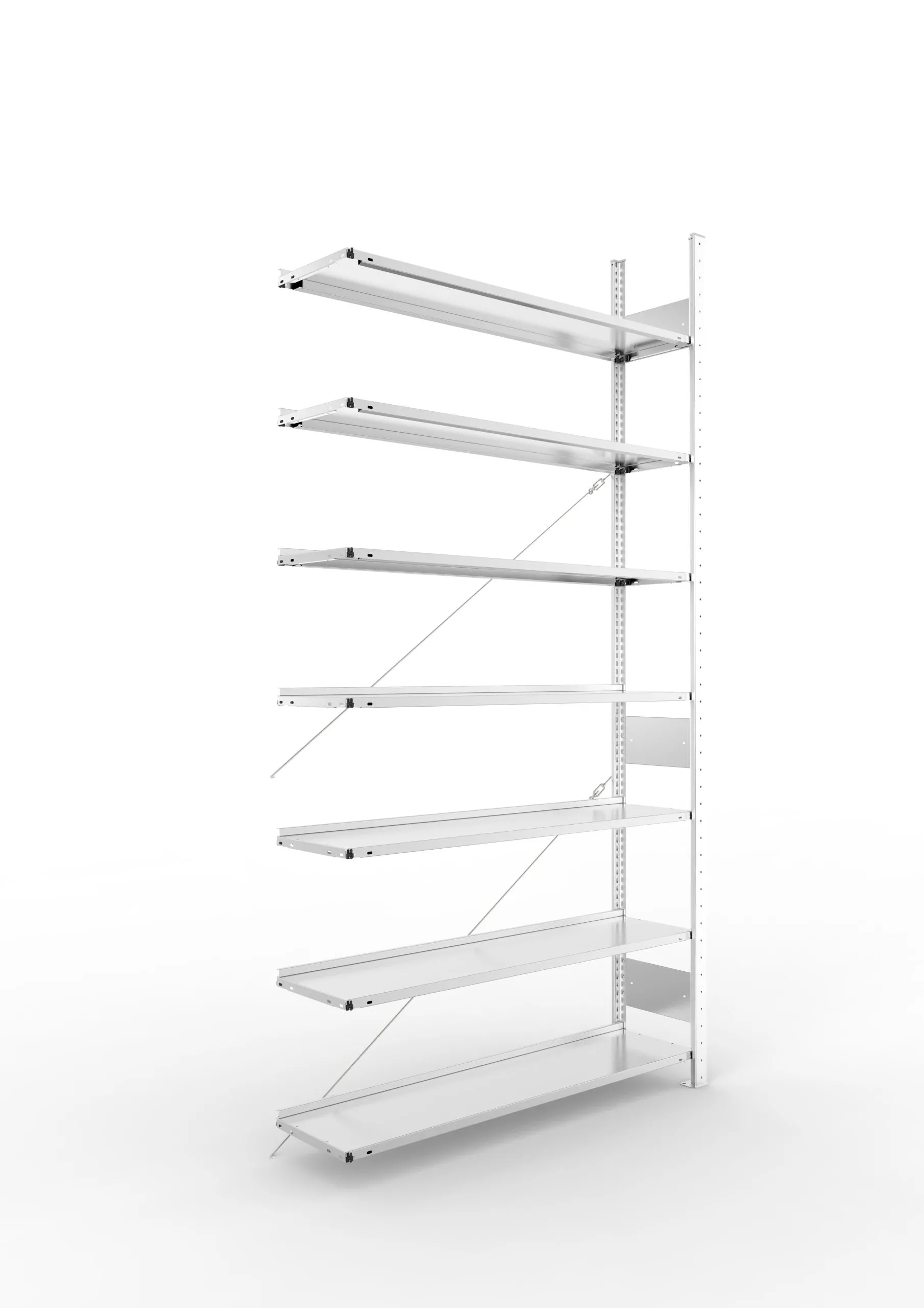 Meta Aktenregal Stecksystem S3 CLIP | Anbauregal | HxBxT 250x125x30cm | 7 Ebenen | Fachlast 80kg | Einseitig nutzbar | Verzinkt