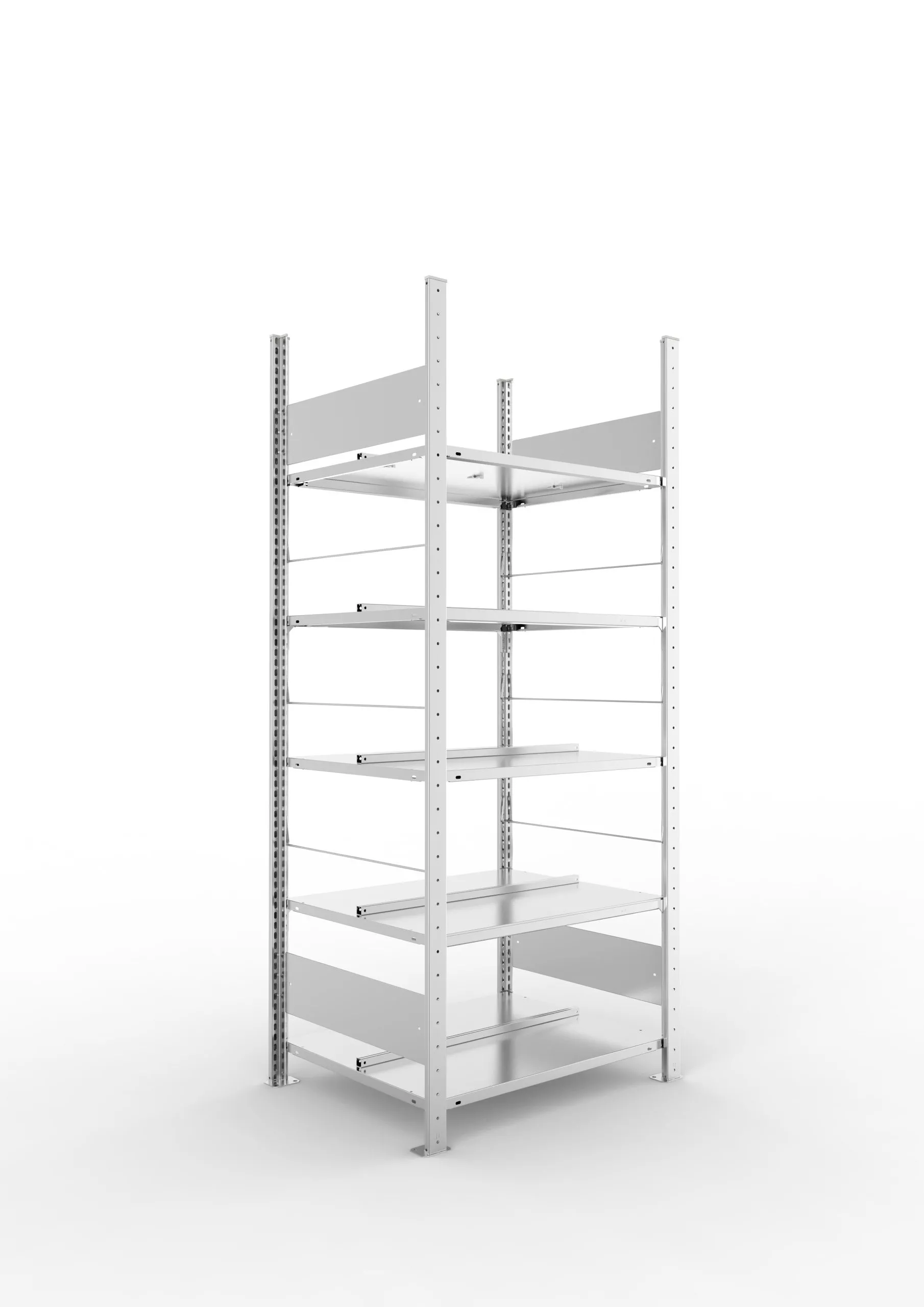 Meta Aktenregal Stecksystem S3 CLIP | Grundregal | HxBxT 185x75x60cm | 5 Ebenen | Fachlast 100kg | Beidseitig nutzbar | Verzinkt