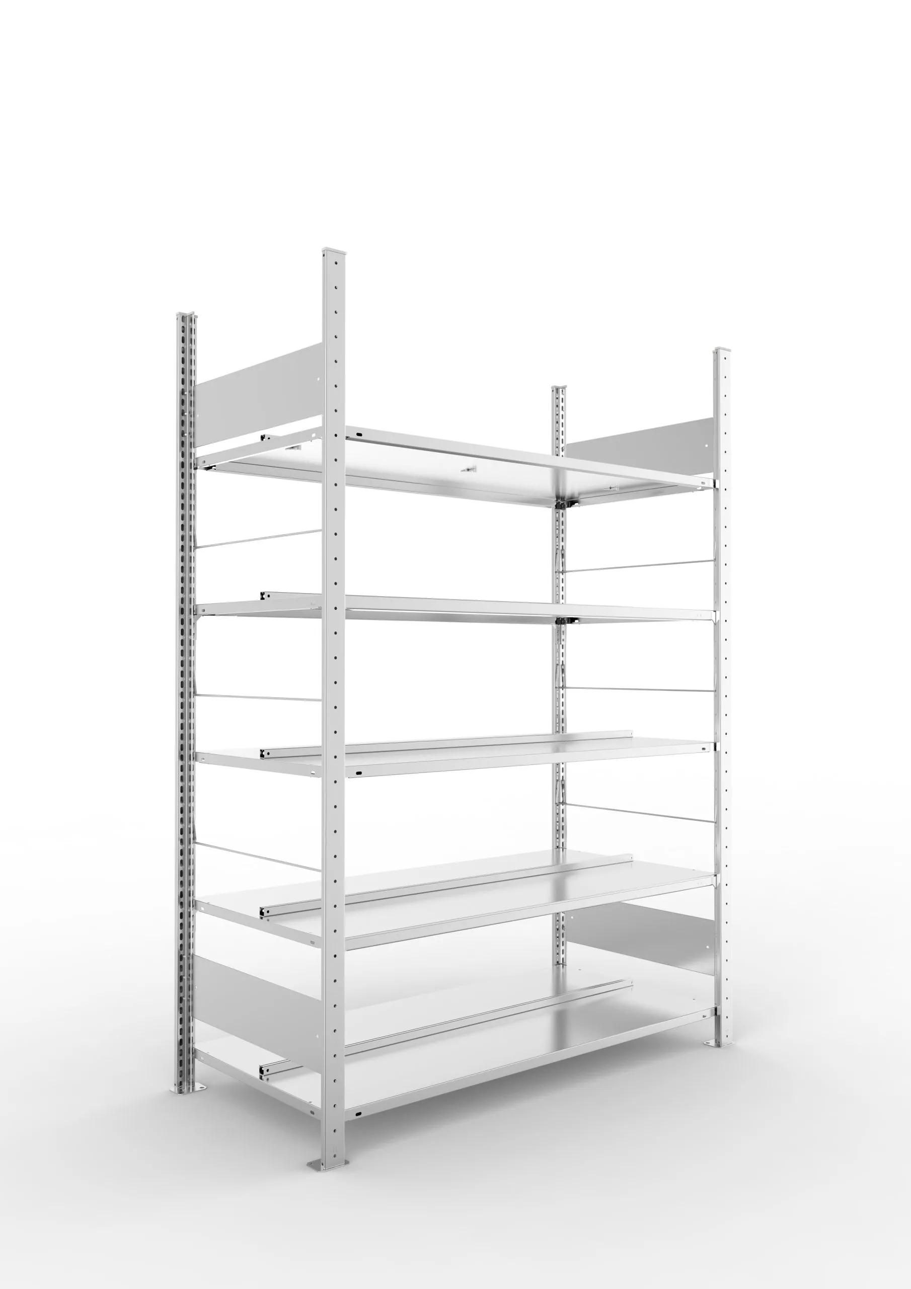 Meta Aktenregal Stecksystem S3 CLIP | Grundregal | HxBxT 185x125x60cm | 5 Ebenen | Fachlast 100kg | Beidseitig nutzbar | Verzinkt