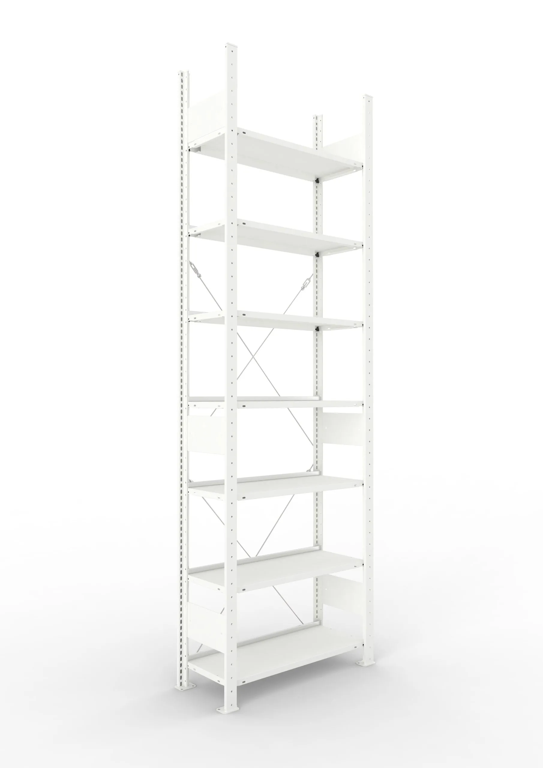 Meta Aktenregal Stecksystem CLIP mit vorgefertigten Rahmen | Grundregal | HxBxT 250x75x30cm | 7 Ebenen | Fachlast 80kg | Einseitig nutzbar | Lichtgrau