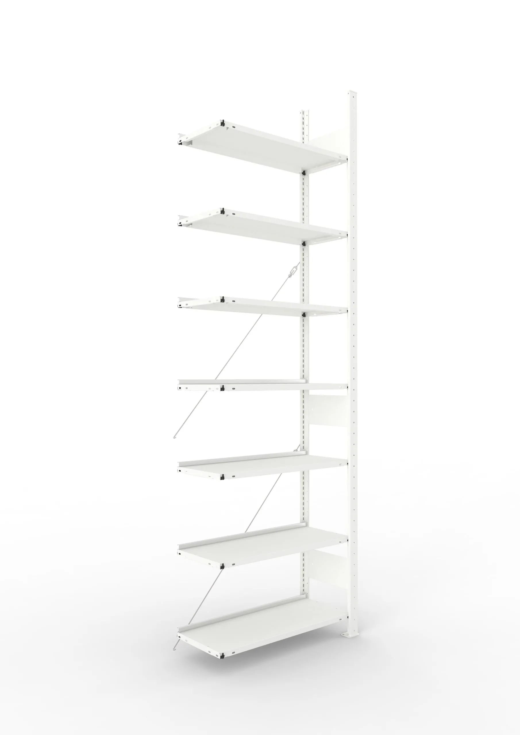 Meta Aktenregal Stecksystem CLIP mit vorgefertigten Rahmen | Anbauregal | HxBxT 250x75x30cm | 7 Ebenen | Fachlast 80kg | Einseitig nutzbar | Lichtgrau